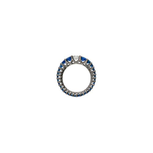 ANELLO VERETTA GIRO INTERO IN ORO NERO CON ZAFFIRI BLU E DIAMANTE SOLITARIO - VR21696SBDBW