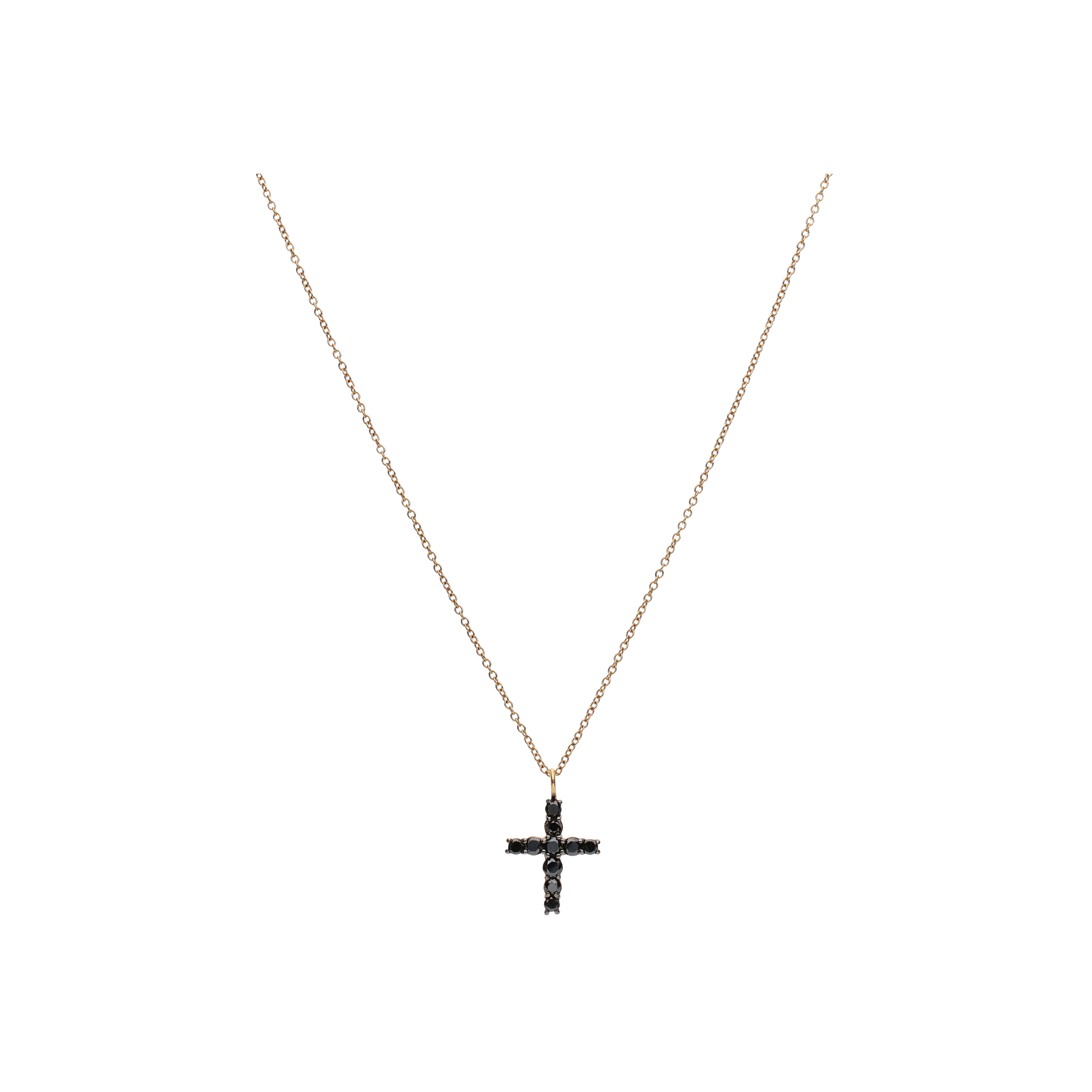 COLLANA IN ORO ROSA CON PENDENTE CROCE IN PAVÉ DI DIAMANTI NERI - 458737