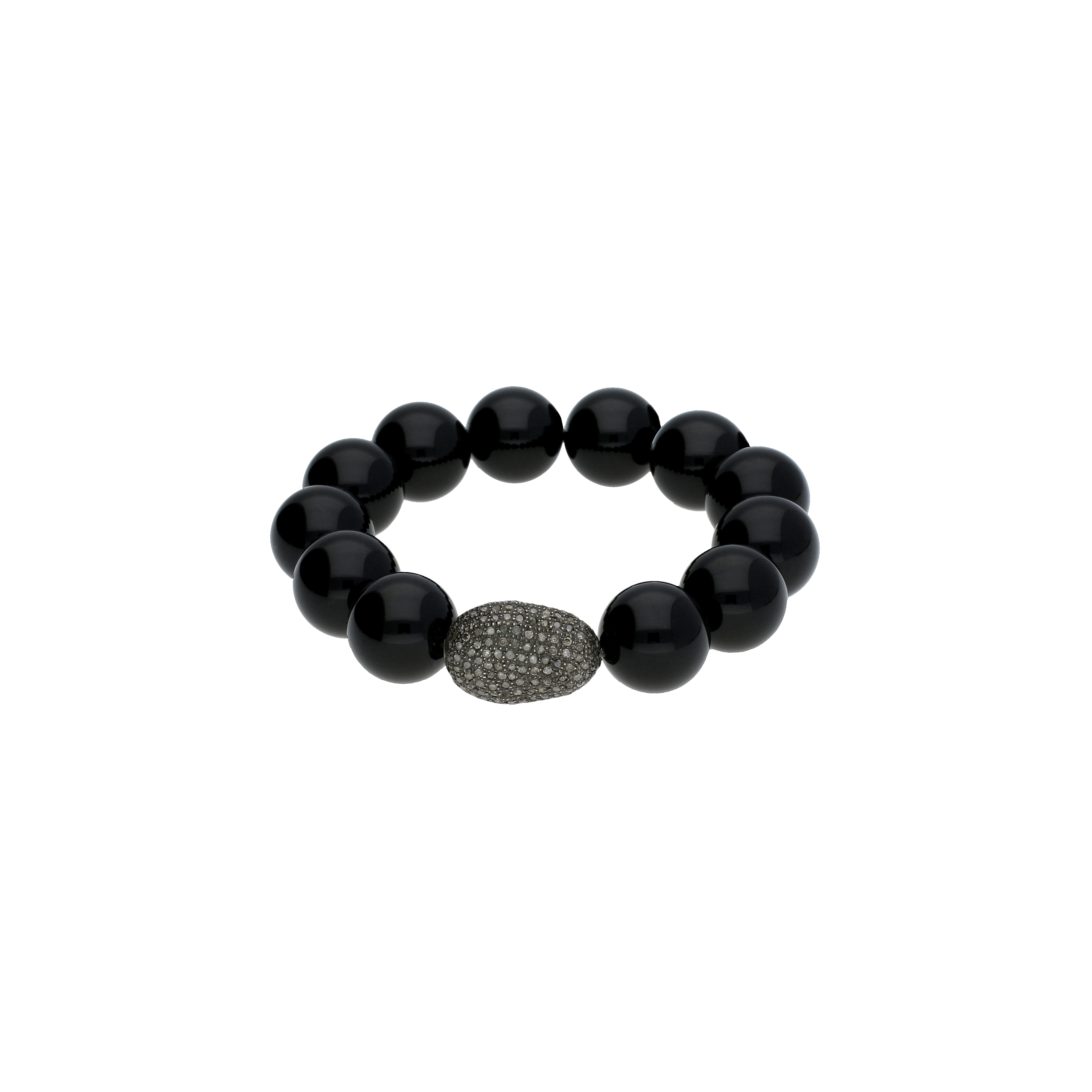 BRACCIALE ELASTICO CON PERLE DI ONICE NERO E PAVE' DI RUBINI BIANCHI - BO21/14/1