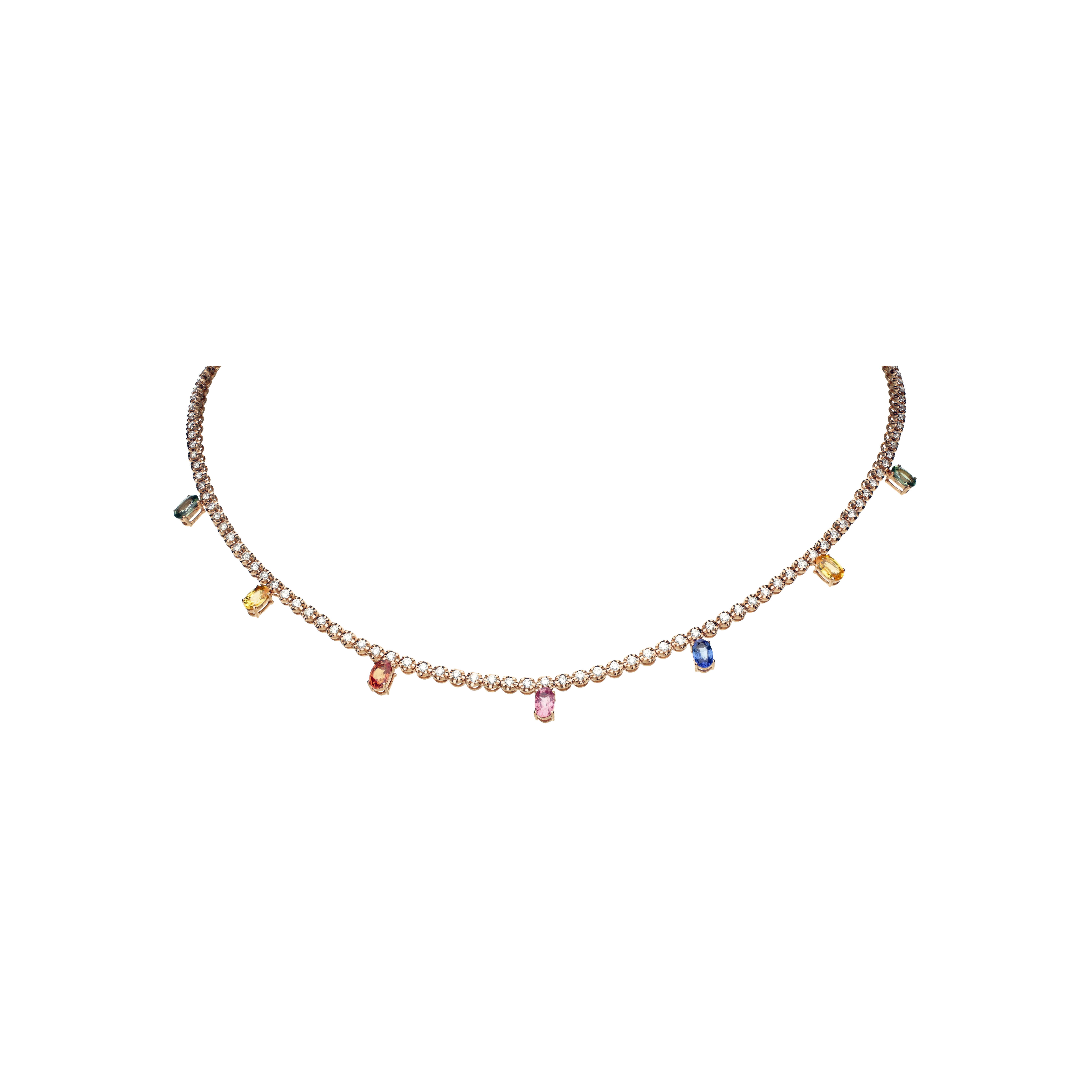 COLLANA GIROCOLLO  RAINBOW  IN ORO ROSA CON PENDENTI DI ZAFFIRI MULTICOLOR - AN2821/MCS