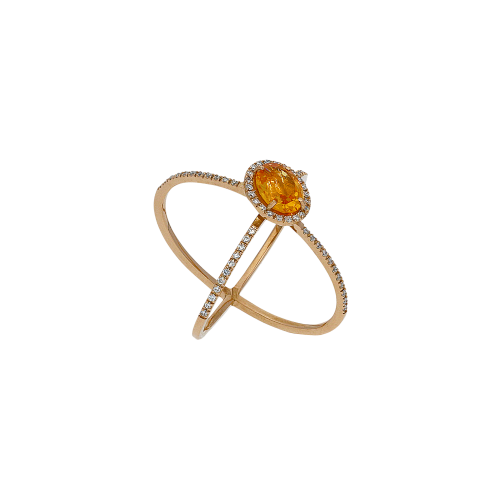 Anello in oro rosa 18 carati,granato mandarino e diamanti bianchi taglio brillante - ANP129/24-GM-
