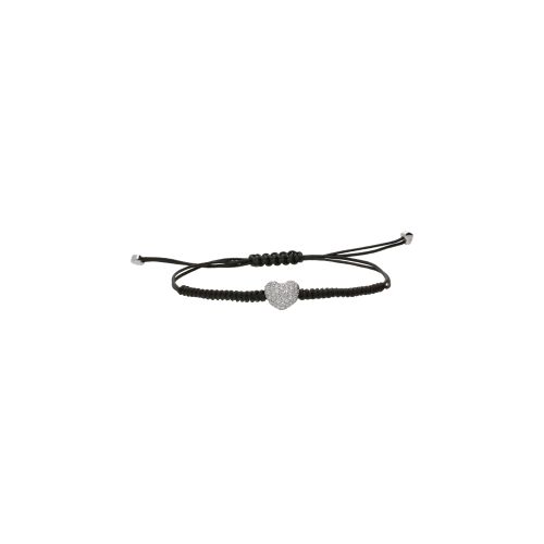 BRACCIALE CON CUORE IN ORO BIANCO IN PAVÈ DI DIAMANTI E CORDINO NERO - VB22510DW