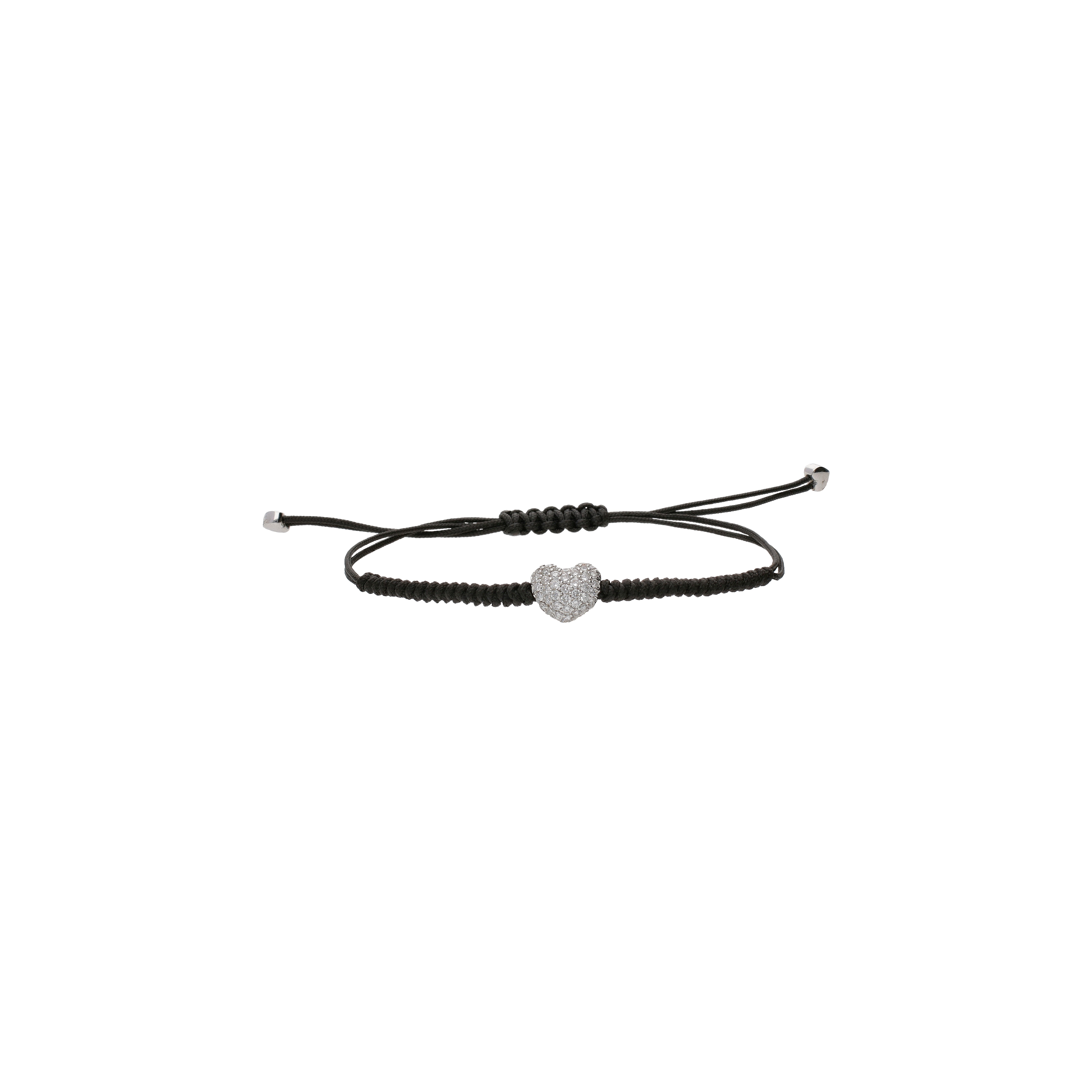 BRACCIALE CON CUORE IN ORO BIANCO IN PAVÈ DI DIAMANTI E CORDINO NERO - VB22510DW