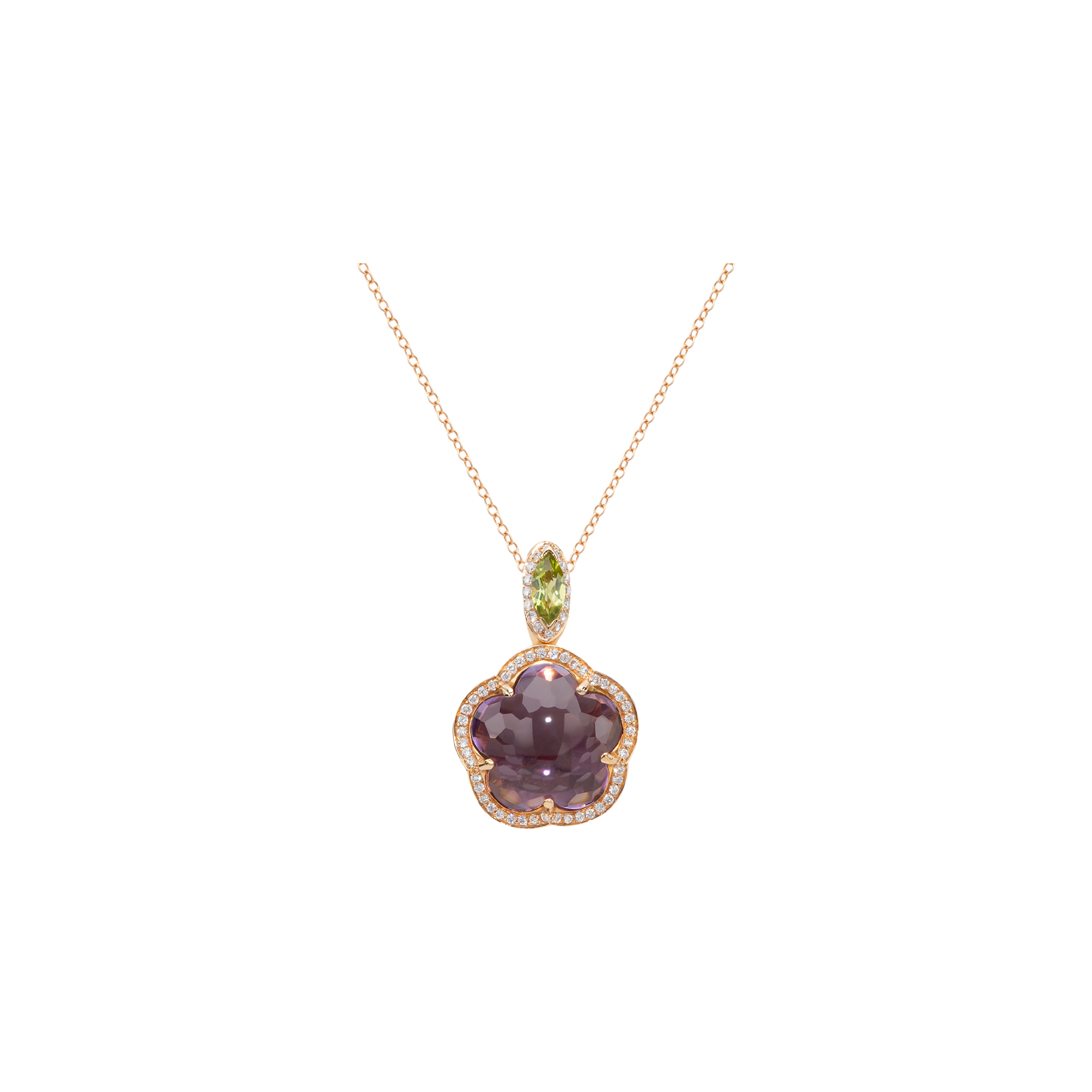 COLLANA BON TON IN ORO ROSA CON DIAMANTI, AMETISTA E PERIDOTO - 14205R - 14205R