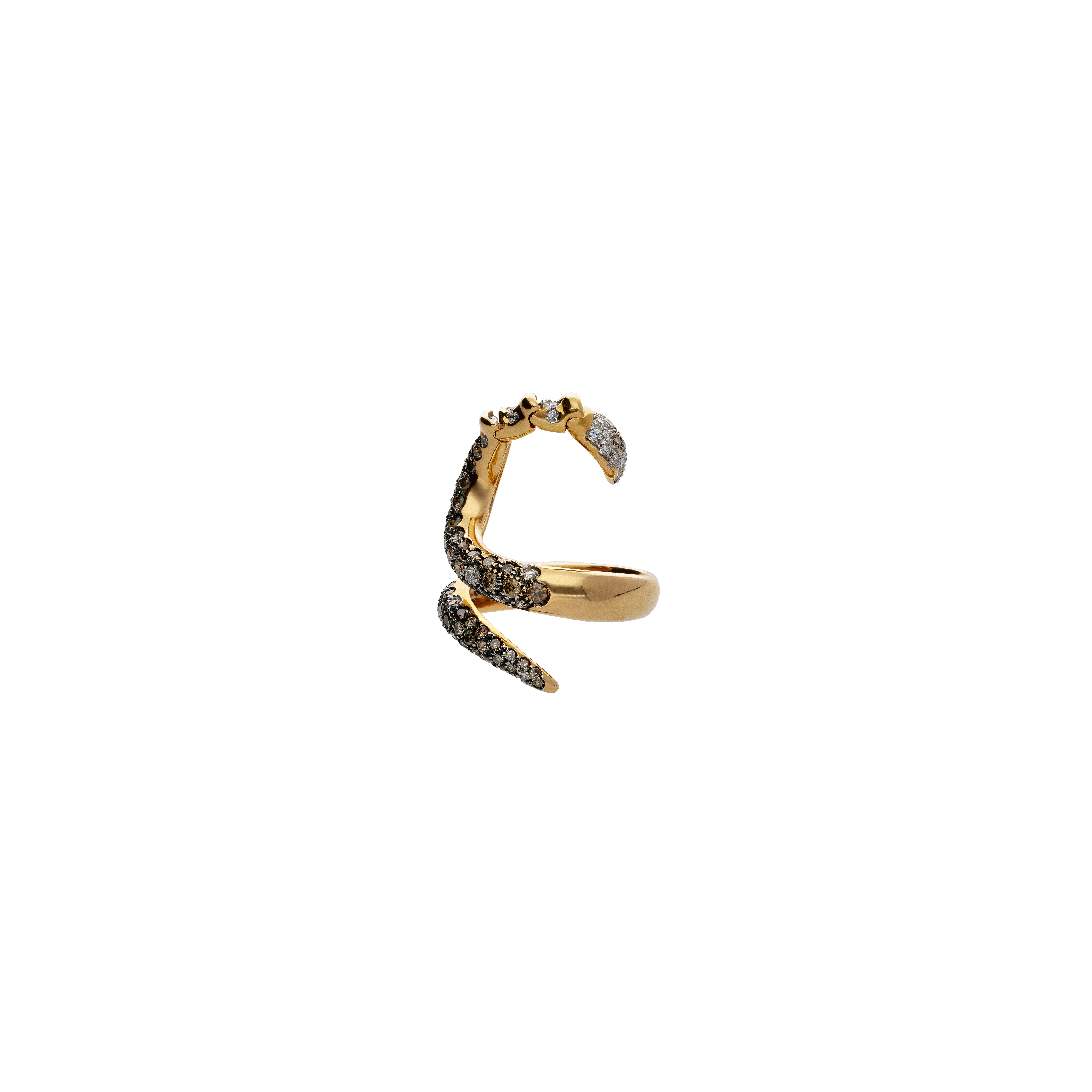 ANELLO MAGIC SNAKE CON TESTA SNODATA IN ORO ROSA, DIAMANTI BIANCHI E DIAMANTI BROWN - 7140APK*BB*DB-