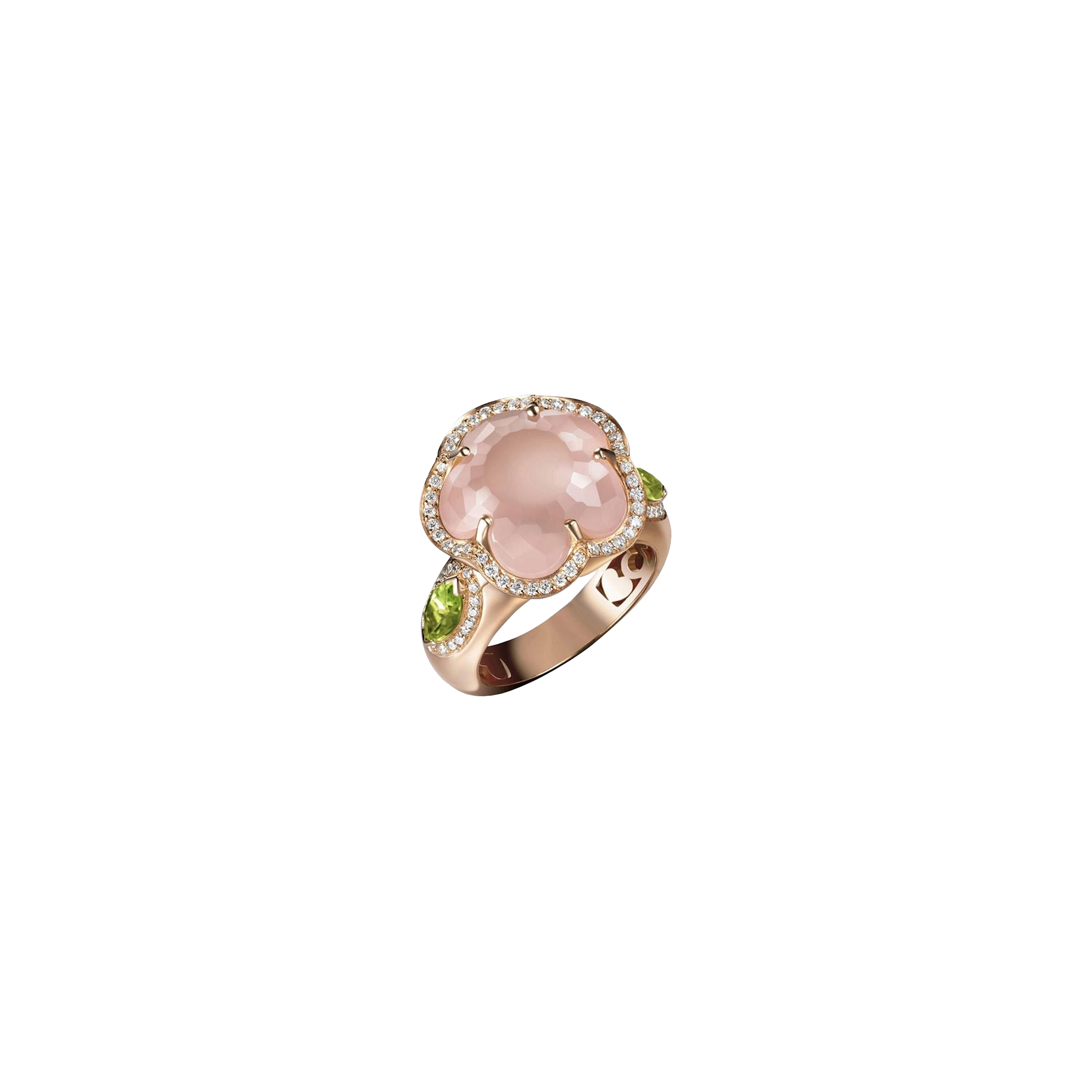 ANELLO BON TON IN ORO ROSA CON DIAMANTI QUARZO ROSA E PERIDOTI - 14207R - 14207R