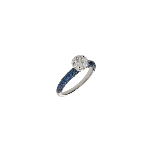 ANELLO IN ORO BIANCO CON ROSETTA IN DIAMANTI E ZAFFIRI BLU - VR09199SBDW