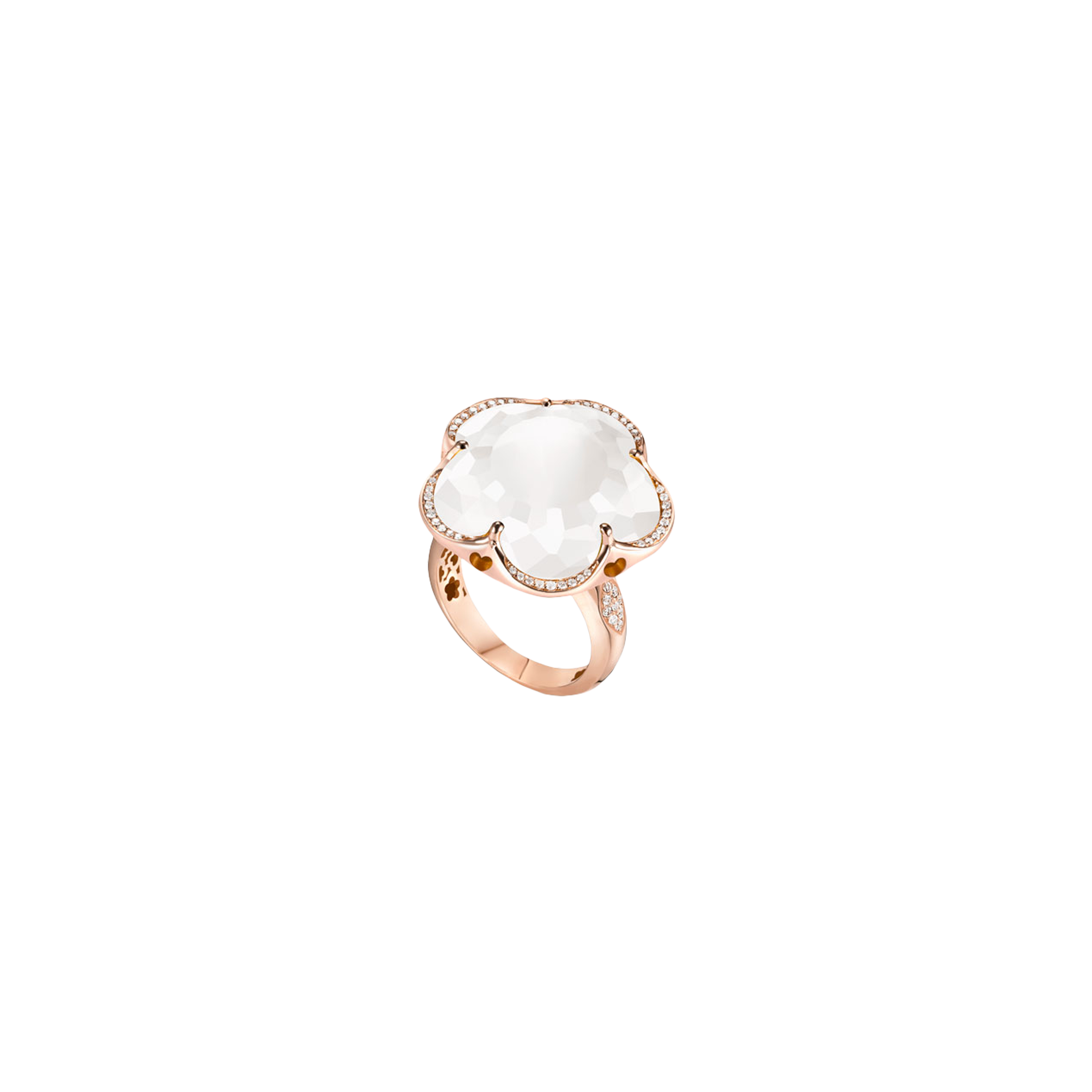 ANELLO BON TON IN ORO ROSA CON DIAMANTI E QUARZO MILKY - 15043R - 15043R