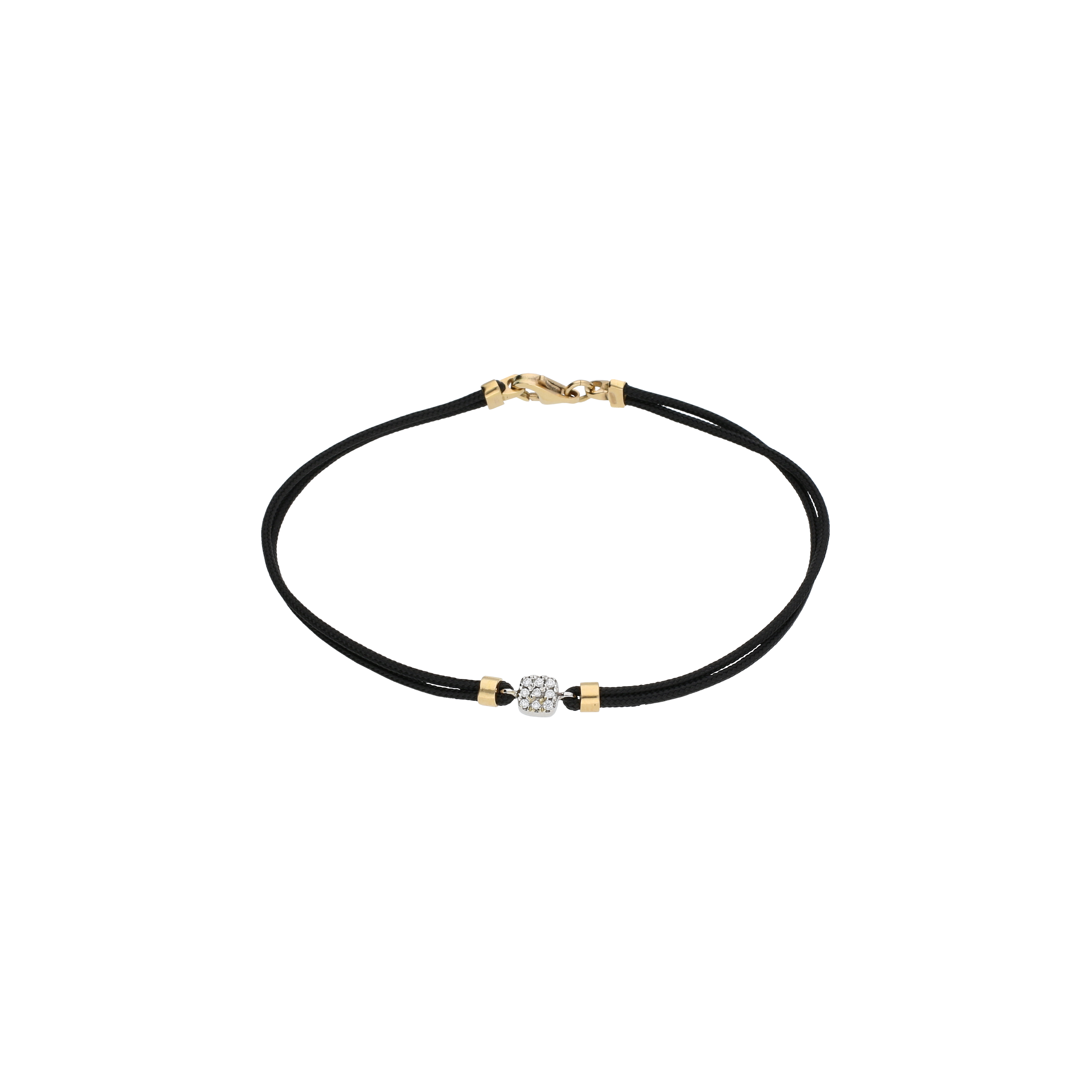 BRACCIALE IN CORDA CON QUADRATO IN ORO BIANCO, PAVE' DI DIAMANTI ED ELEMENTI IN ORO ROSA