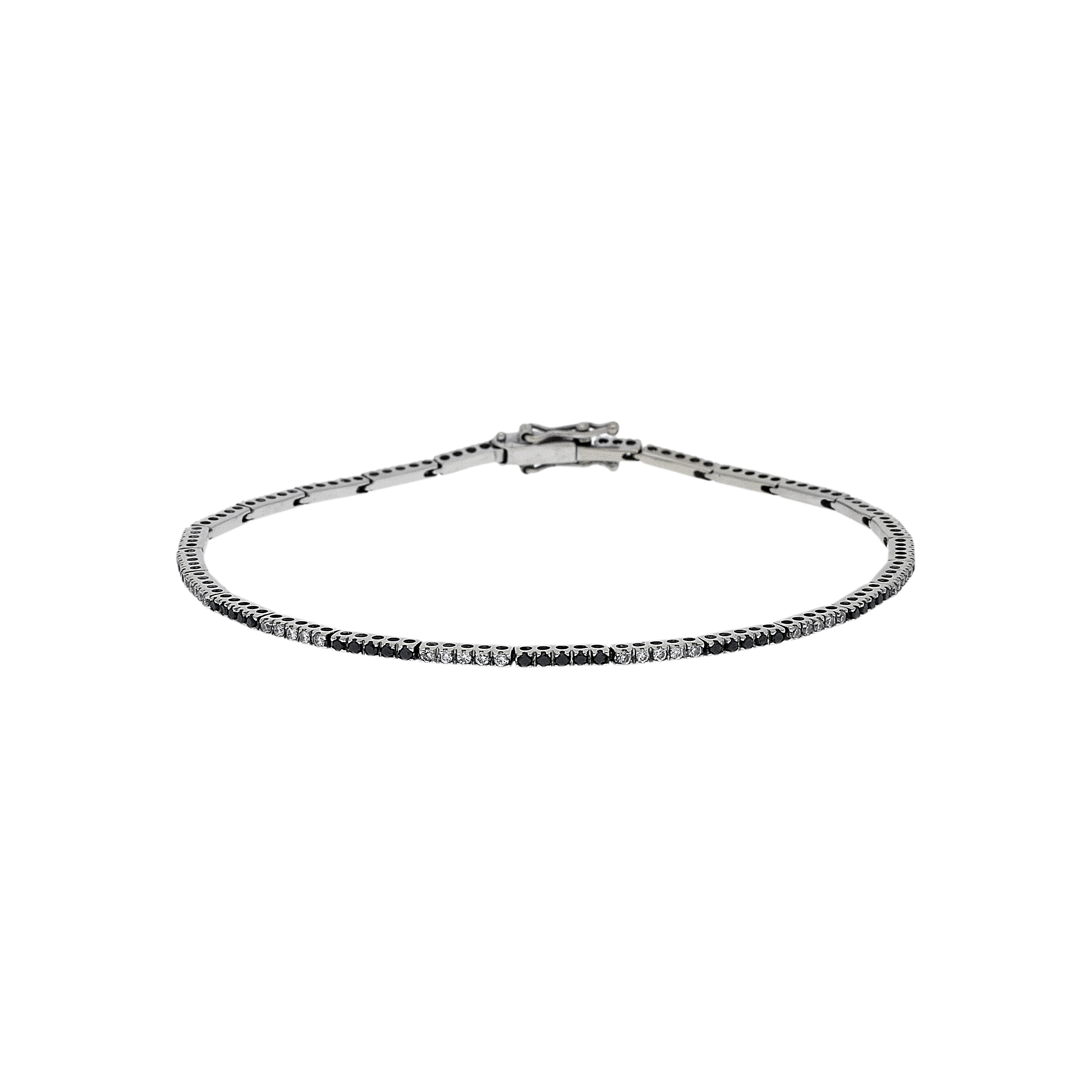 Bracciale tennis in oro bianco 18 carati,diamanti bianchi e diamanti neri taglio brillante - BABR413