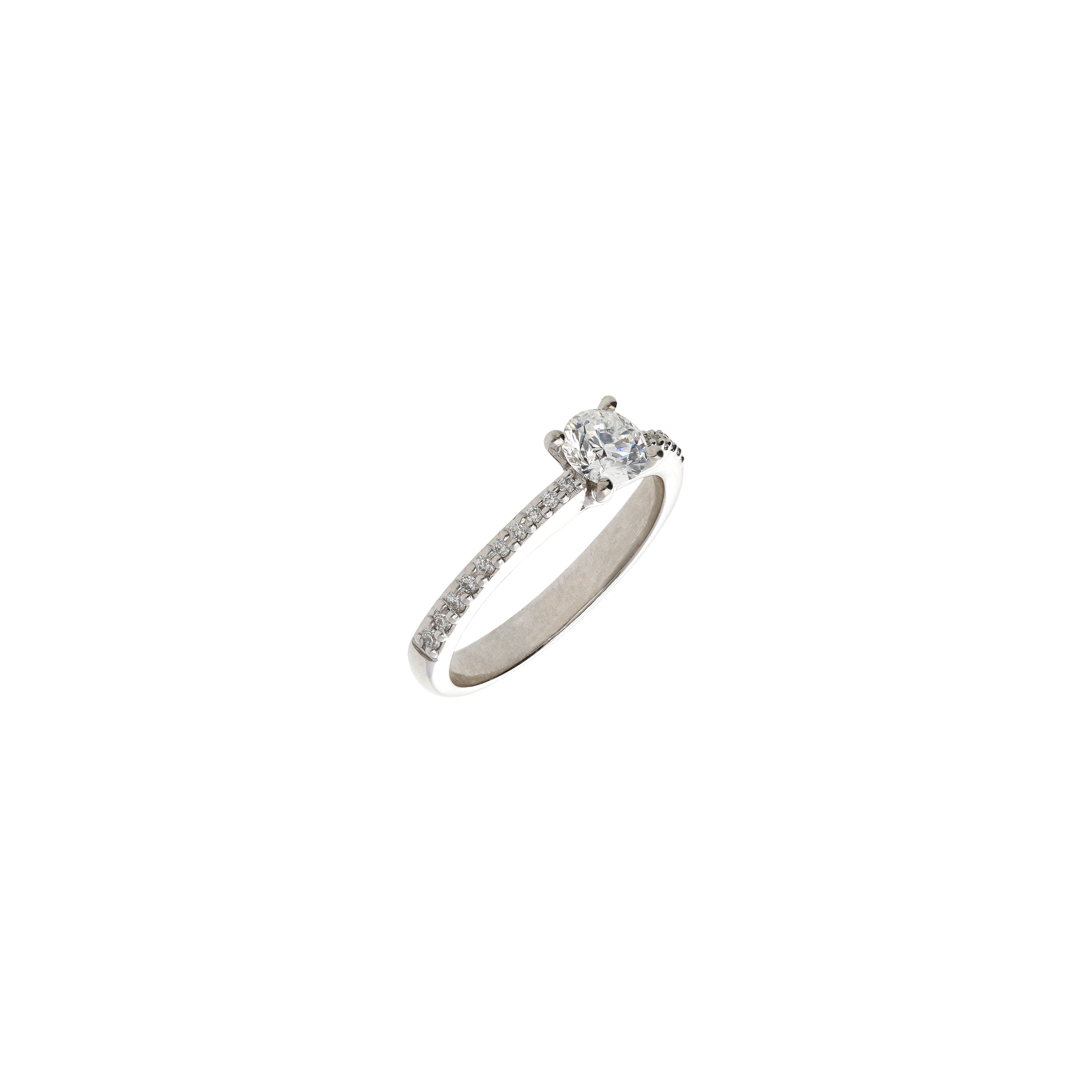 ANELLO SOLITARIO IN ORO BIANCO CON DIAMANTE CERTIFICATO GIA E DIAMANTI SUL GAMBO - 81063744