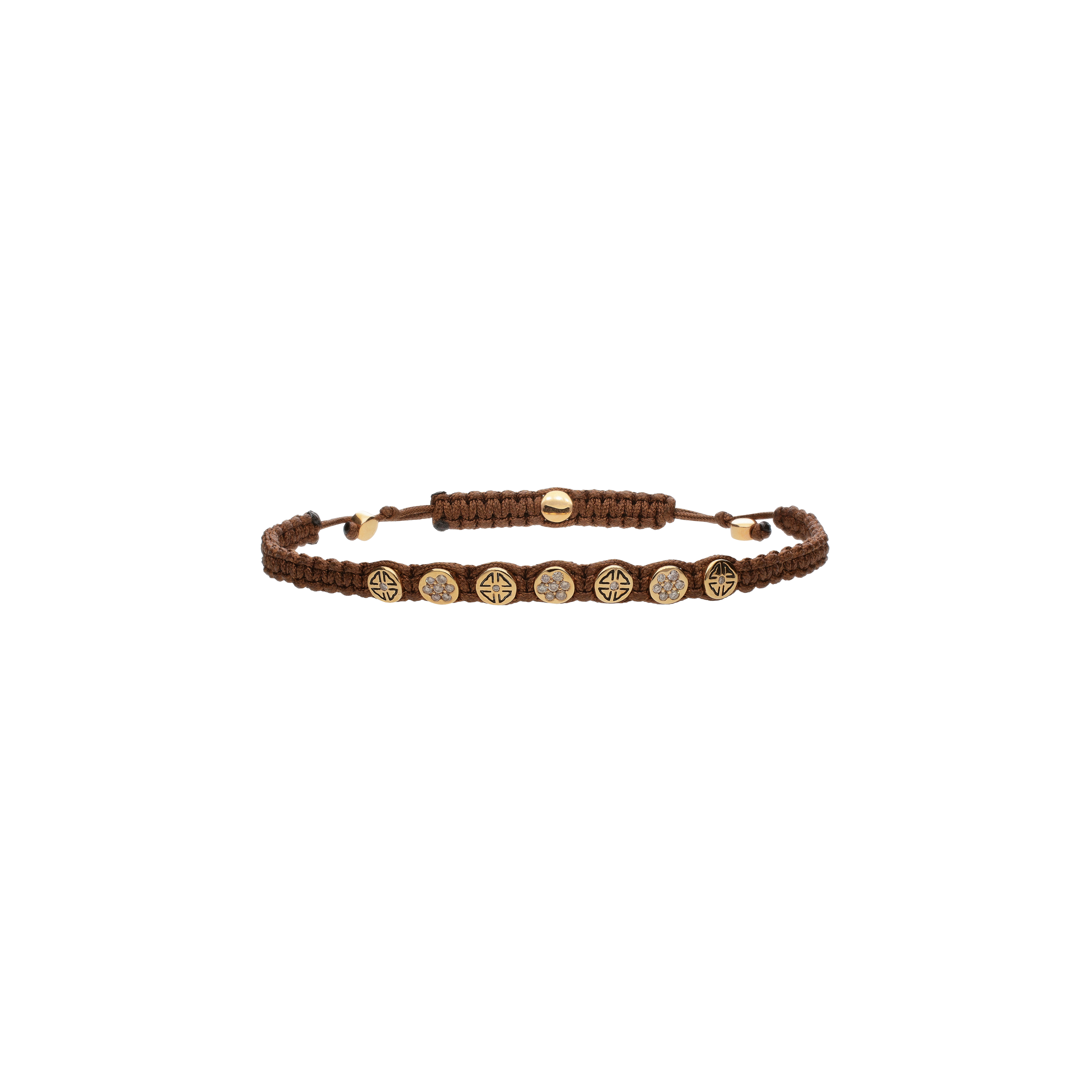 BRACCIALE CON ELEMENTI IN ORO ROSA E DIAMANTI BROWN, CORDINO MARRONE - VB25455DBP