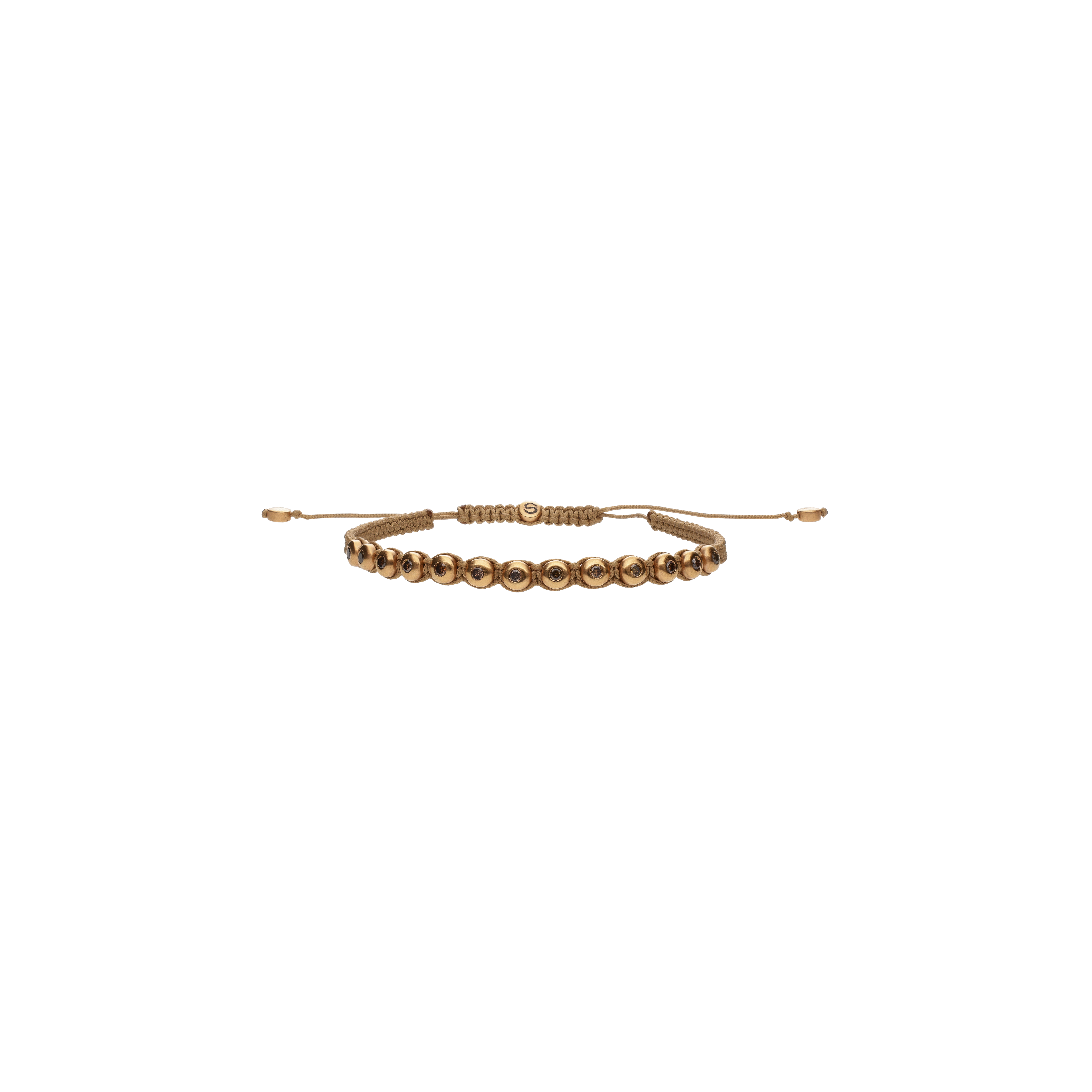 BRACCIALE CON ELEMENTI IN ORO ROSA E DIAMANTI BROWN, CORDINO BEIGE - VB25603DBP