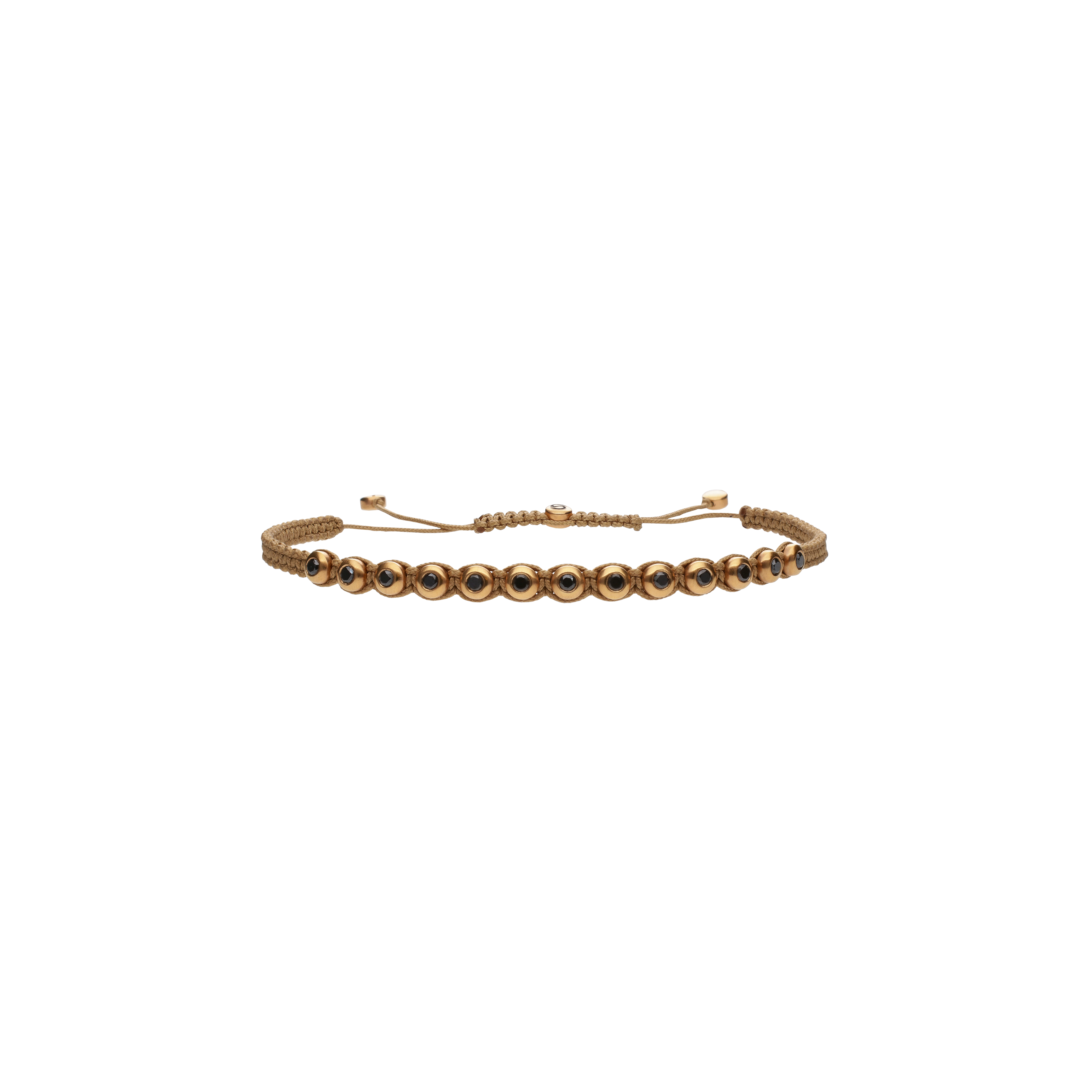 BRACCIALE CON ELEMENTI IN ORO ROSA E DIAMANTI NERI, CORDINO BEIGE - VB25603DKP