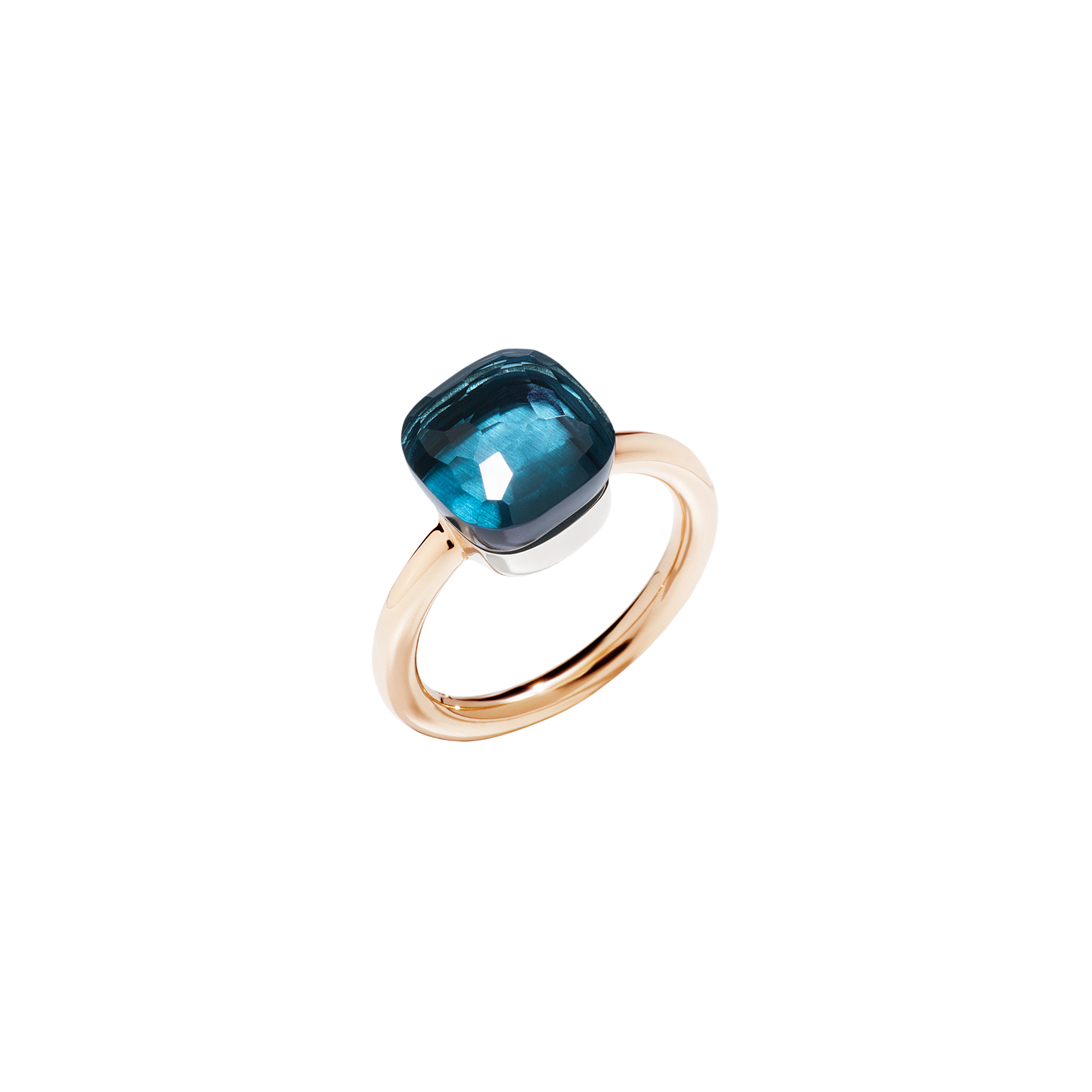 ANELLO NUDO - ANELLO IN ORO ROSA CON CASTONE IN ORO BIANCO E TOPAZIO BLU LONDON SFACCETTATO - A.A110/O6/TL