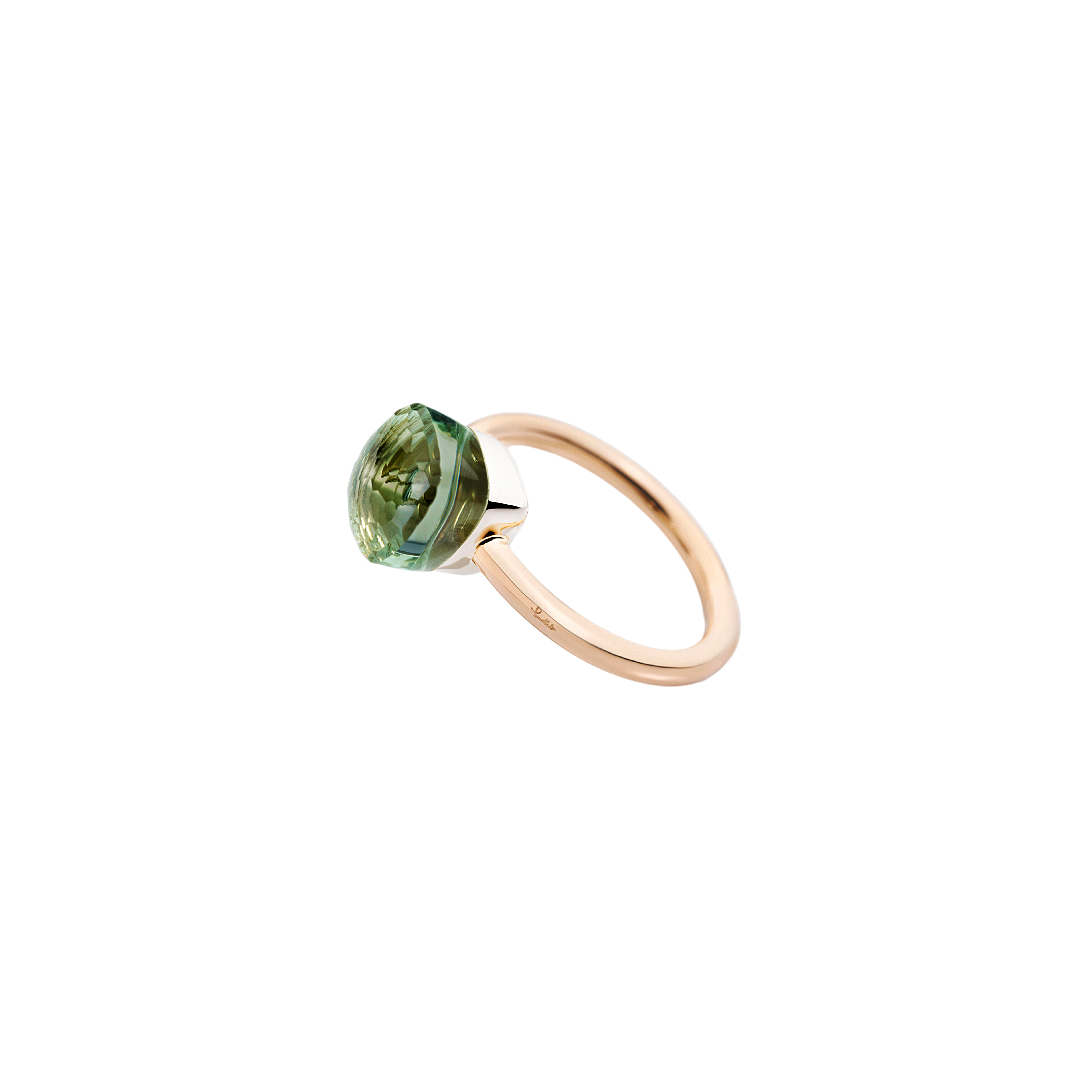 ANELLO NUDO - ANELLO IN ORO ROSA CON CASTONE IN ORO BIANCO E PRASIOLITE SFACCETTATA - A.B403/O6/PA - PAB4030O6000000PA