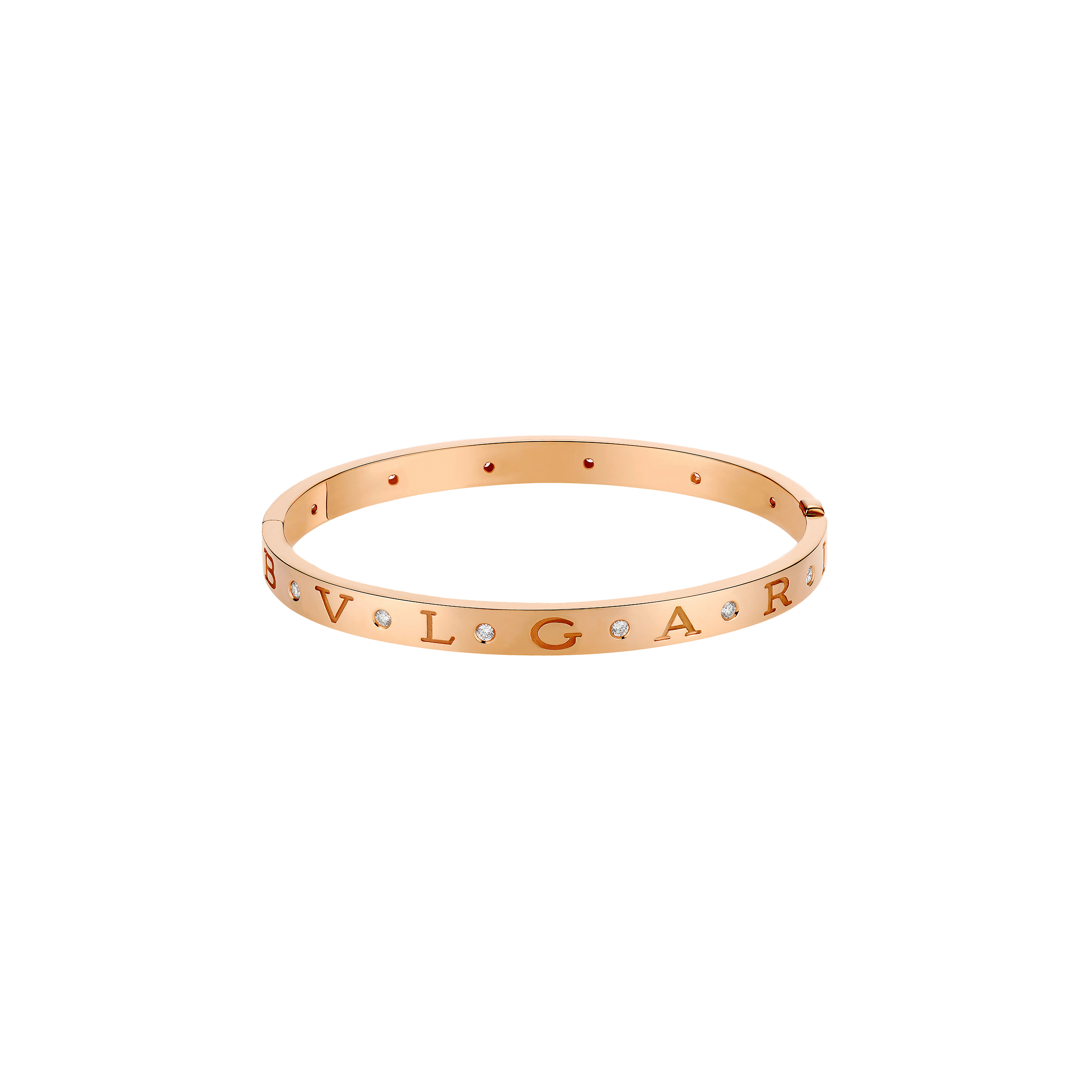 Bracciale rigido Bulgari Bulgari in oro rosa 18 carati con dodici diamanti