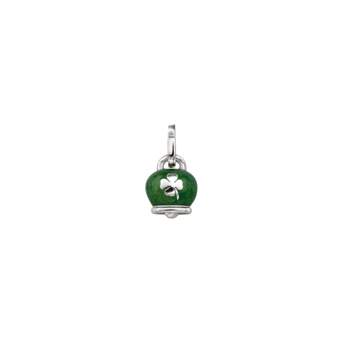 Ciondolo Et Voilà medio campanella double face in argento e smalto verde perlato, con quadrifoglio sul retro. - 31761