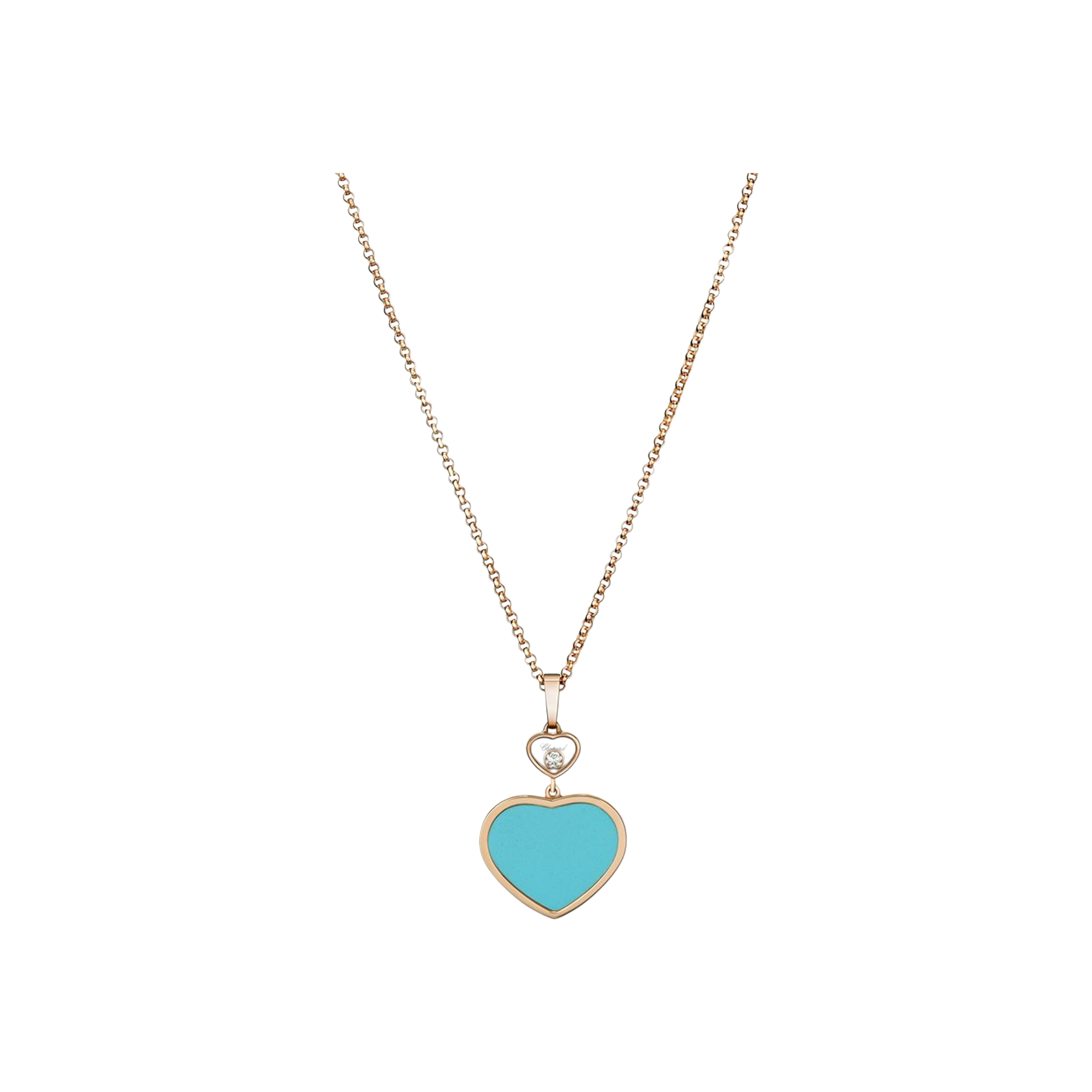 CHOPARD - COLLANA HAPPY HEARTS IN ORO ROSA CON DIAMANTE E TURCHESE - 797482-5401 - 797482-5401