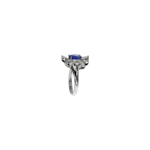 Anello in oro bianco 8 carati,diamanti bianchi taglio brillante zaffiro blu naturale