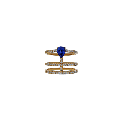 Anello in oro rosa 18 carati,zaffiro blu naturale e diamanti bianchi taglio brillante