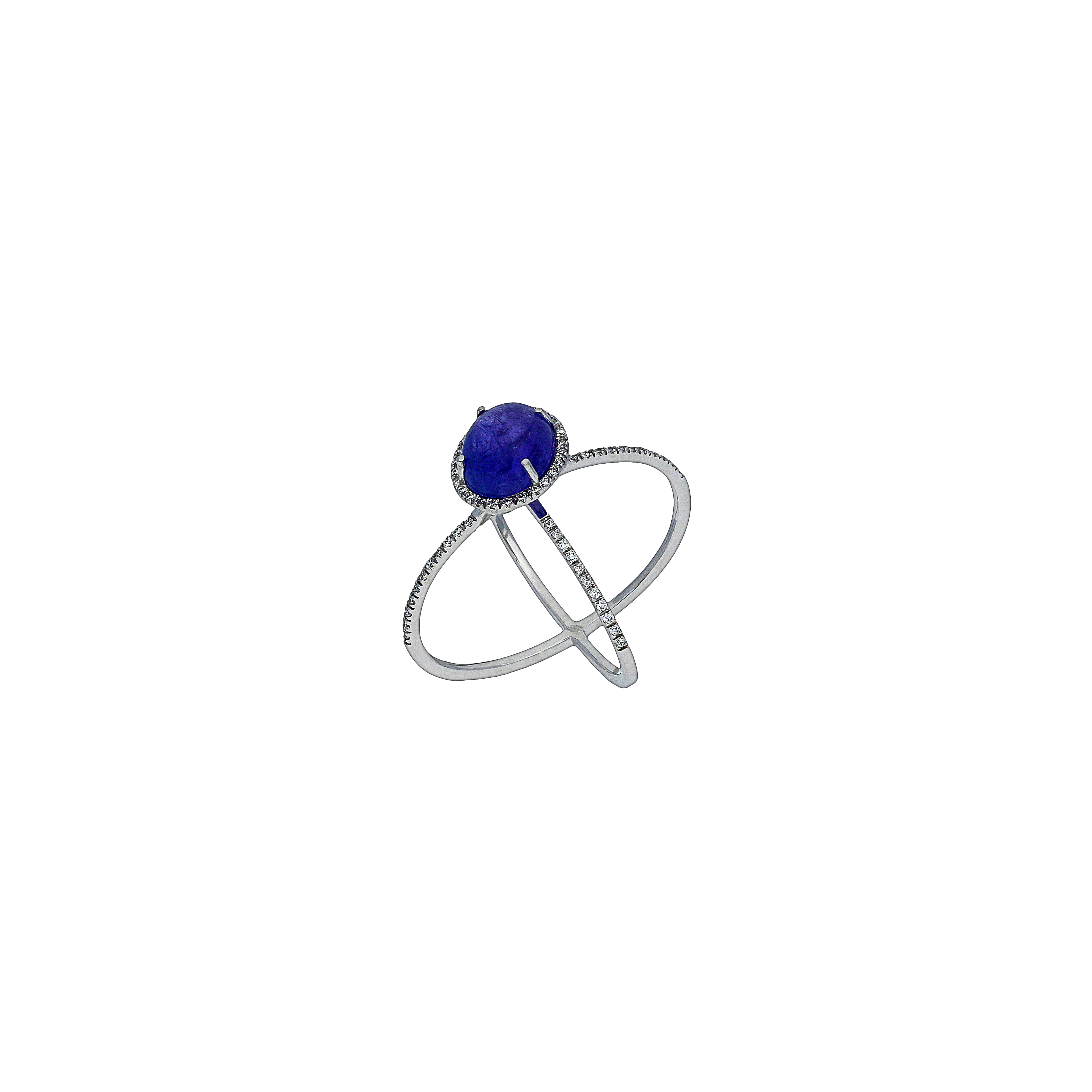 Anello in oro bianco 18 carati, tanzanite e diamanti bianchi taglio brillante