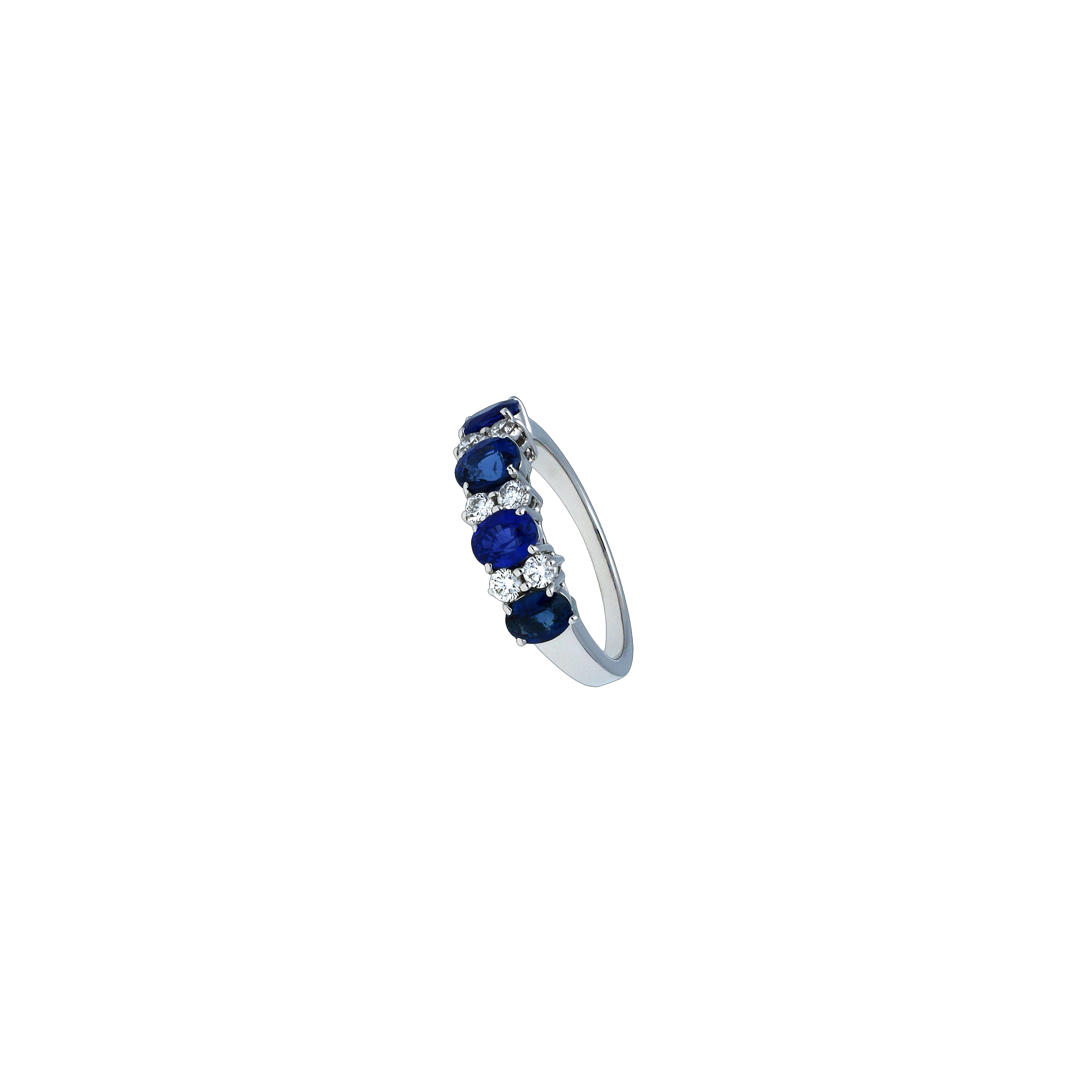 Anello in oro bianco 18 carati, zaffiri blu e diamanti bianchi taglio brillante