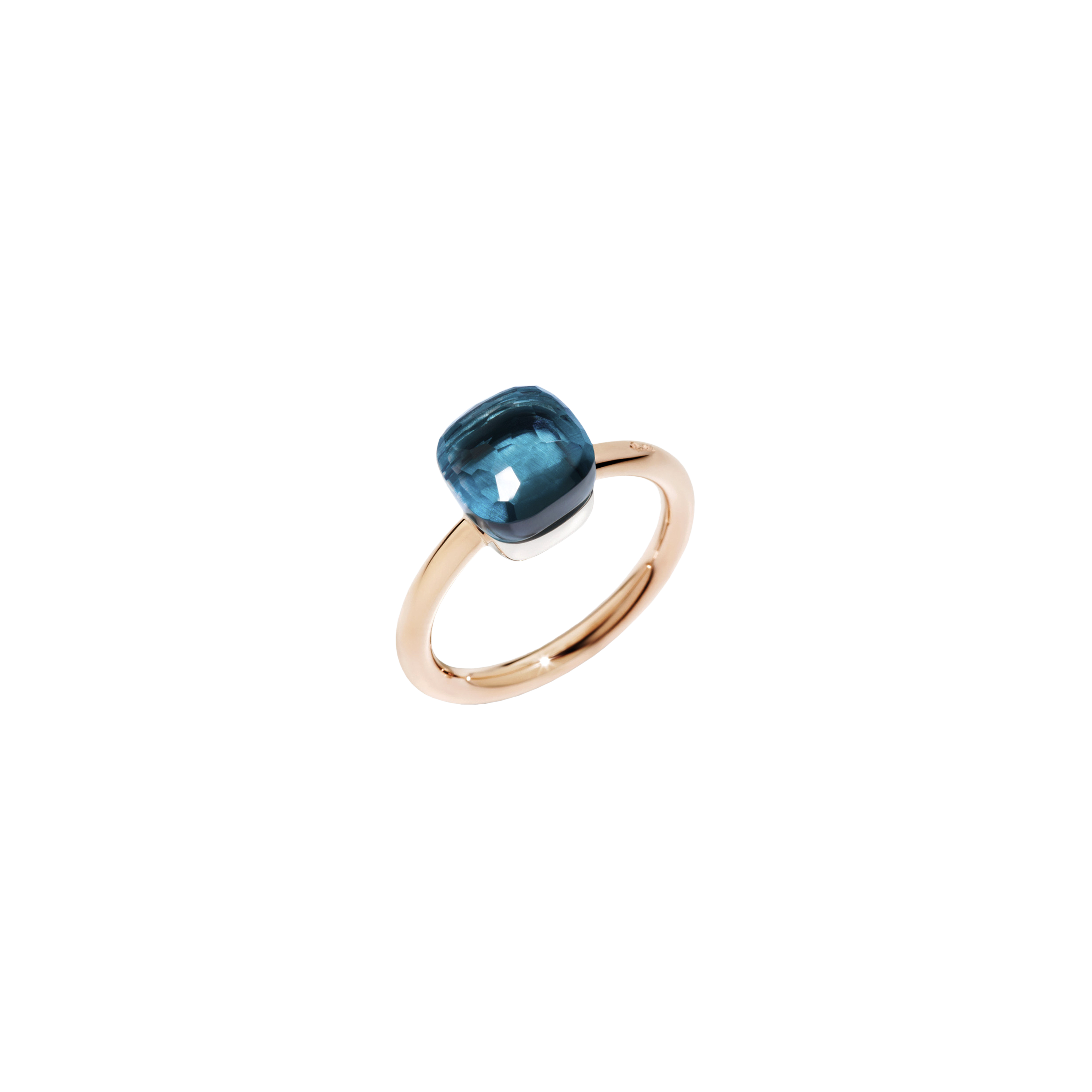 ANELLO NUDO - ANELLO NUDO PETIT IN ORO ROSA CON CASTONE IN ORO BIANCO E TOPAZIO BLU LONDON SFACCETTATO - A.B403/O6/TL - PAB4030O6000000TL