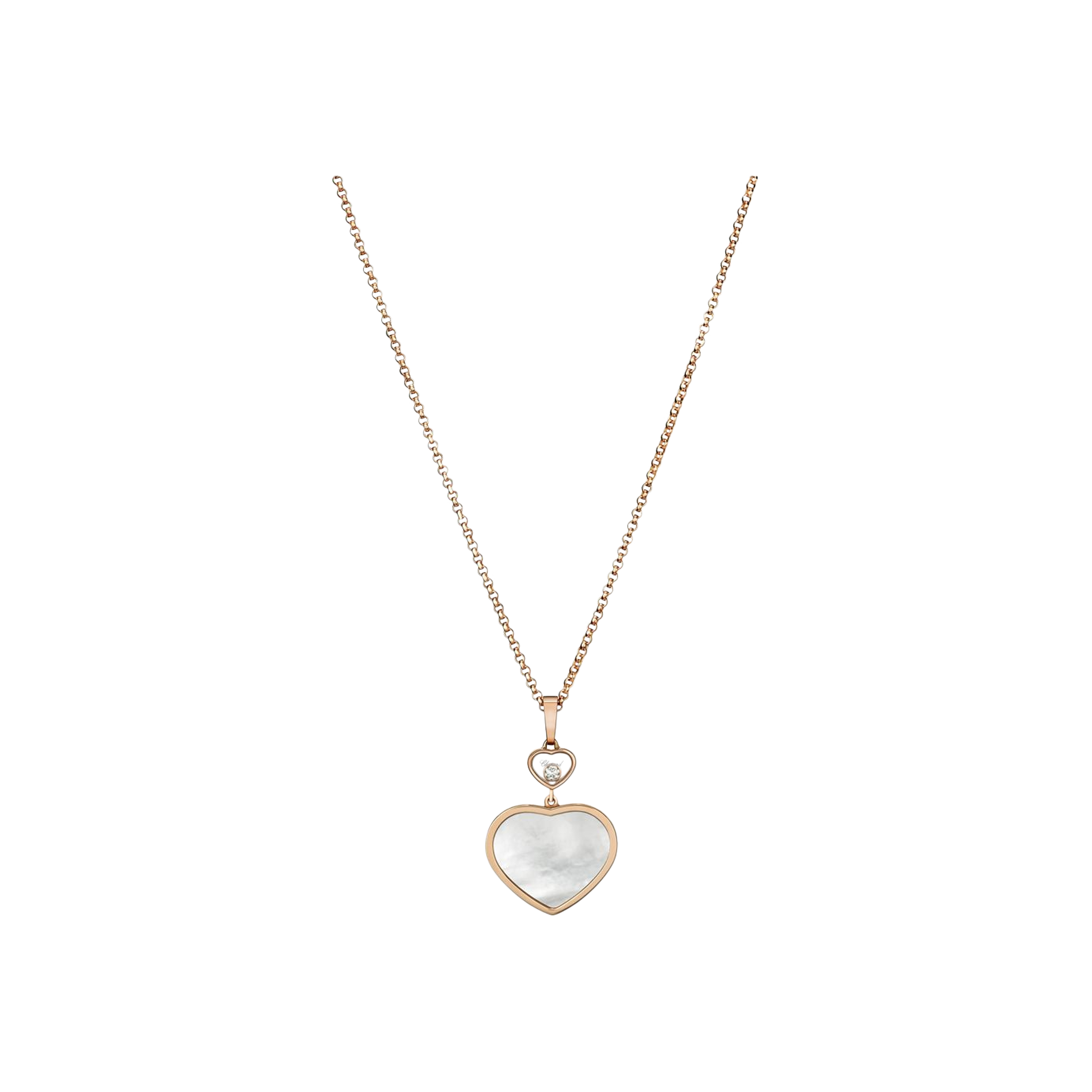 CHOPARD - COLLANA HAPPY HEARTS IN ORO ROSA CON DIAMANTE E MADREPERLA - 797482-5301 - 797482-5301