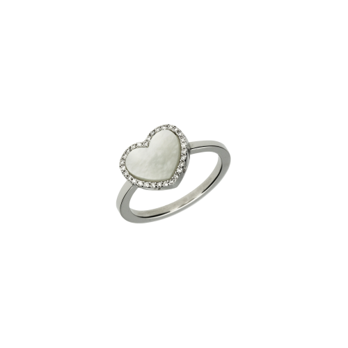 Anello in oro bianco 18 carati con cuore in madreperla e diamanti bianchi taglio brillante - ANP132/19-MB