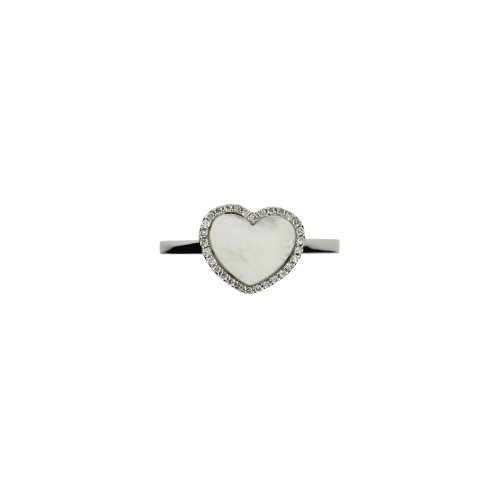 Anello in oro bianco 18 carati con cuore in madreperla e diamanti bianchi taglio brillante - ANP132/19-MB