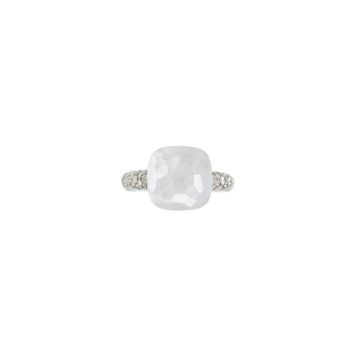 POMELLATO NUDO - Anello in oro bianco 18K, adularia bianca 11 ct, 58 diamanti bianchi e icy 0.77 ct - A.B401BBI2ADB