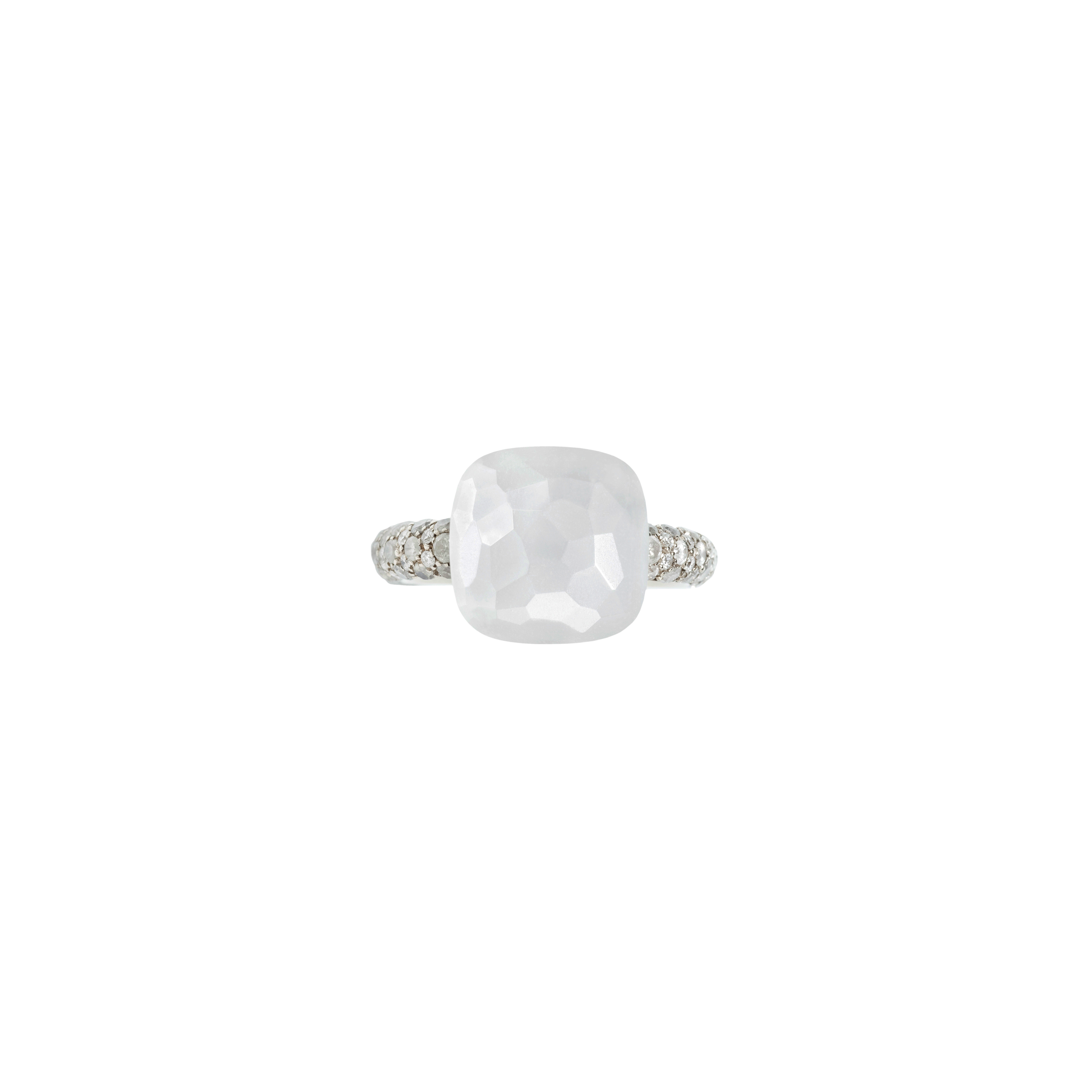 POMELLATO NUDO - Anello in oro bianco 18K, adularia bianca 11 ct, 58 diamanti bianchi e icy 0.77 ct - A.B401BBI2ADB - PAB4011O2000DBXAD