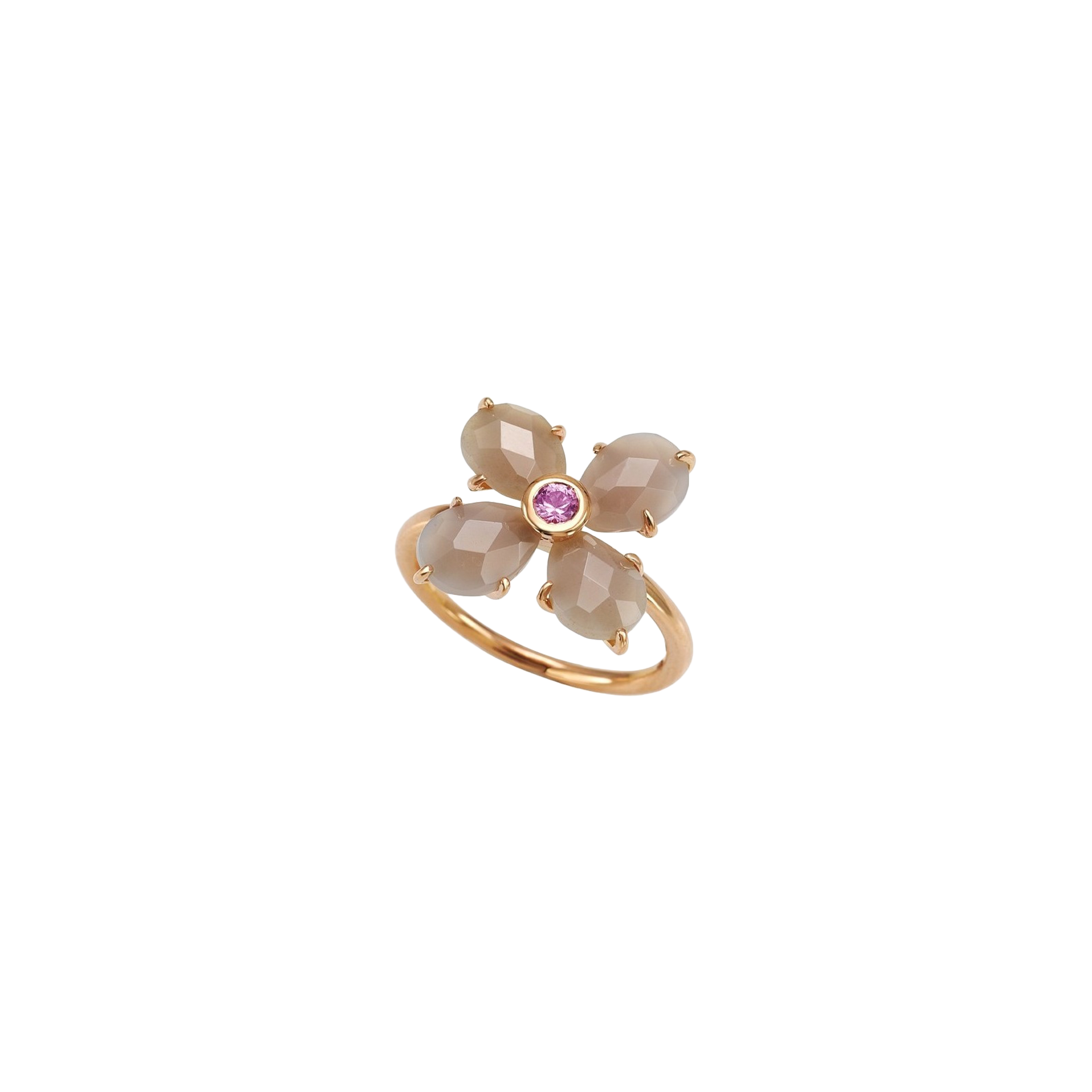 ANELLO BLOOM IN ORO ROSA CON AGATA GRIGIA E ZAFFIRO ROSA - AXM111R8A9Z2