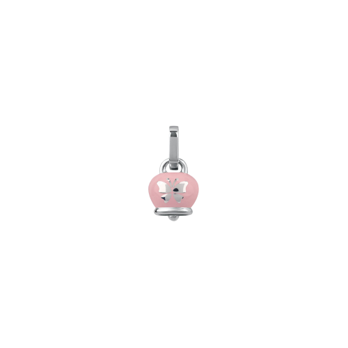 Ciondolo Et Voilà micro campanella double face in argento e smalto rosa perlato, con farfalla sul retro. - 38075
