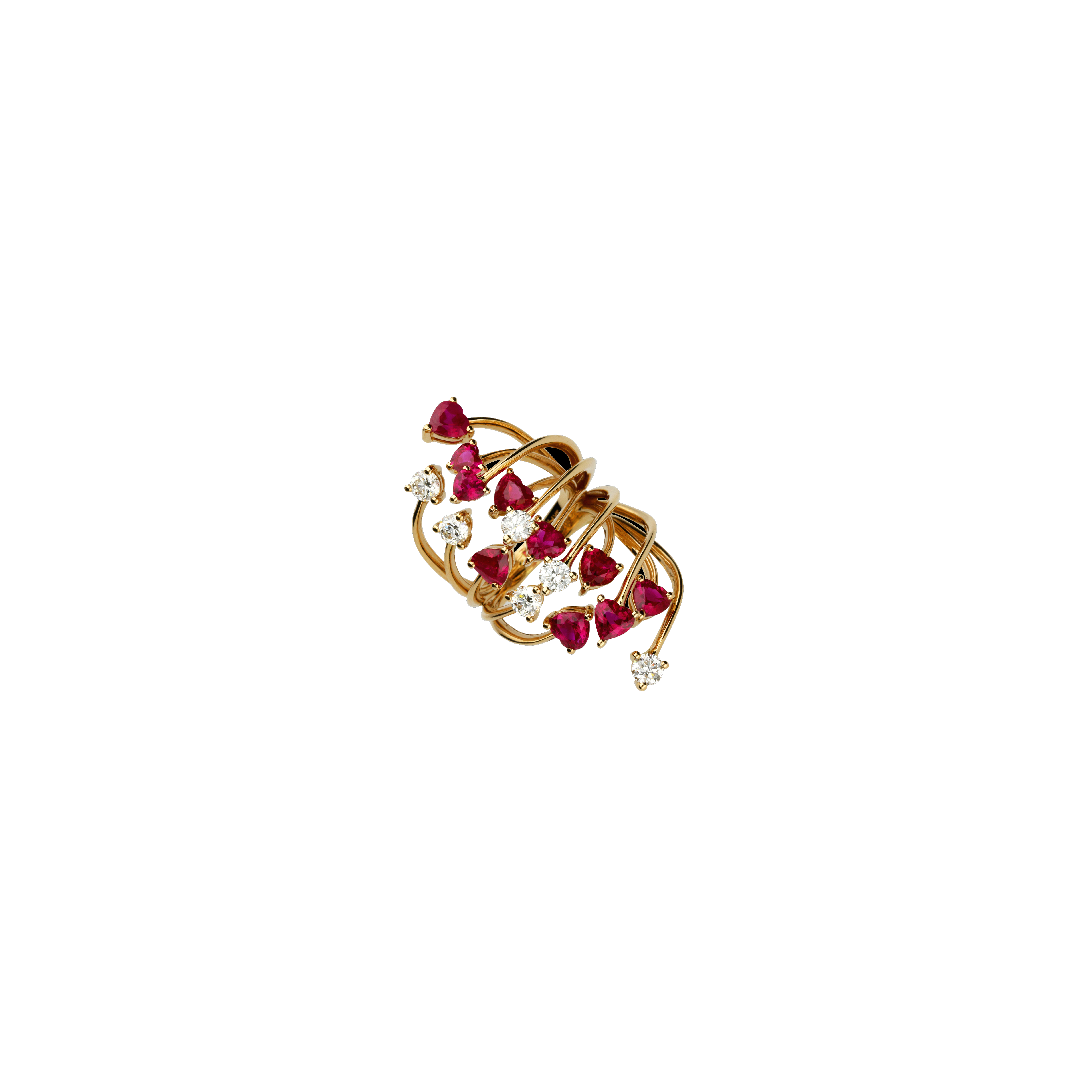 ANELLO RAMI IN ORO ROSA CON DIAMANTI E RUBINI - 3R00085DRUP