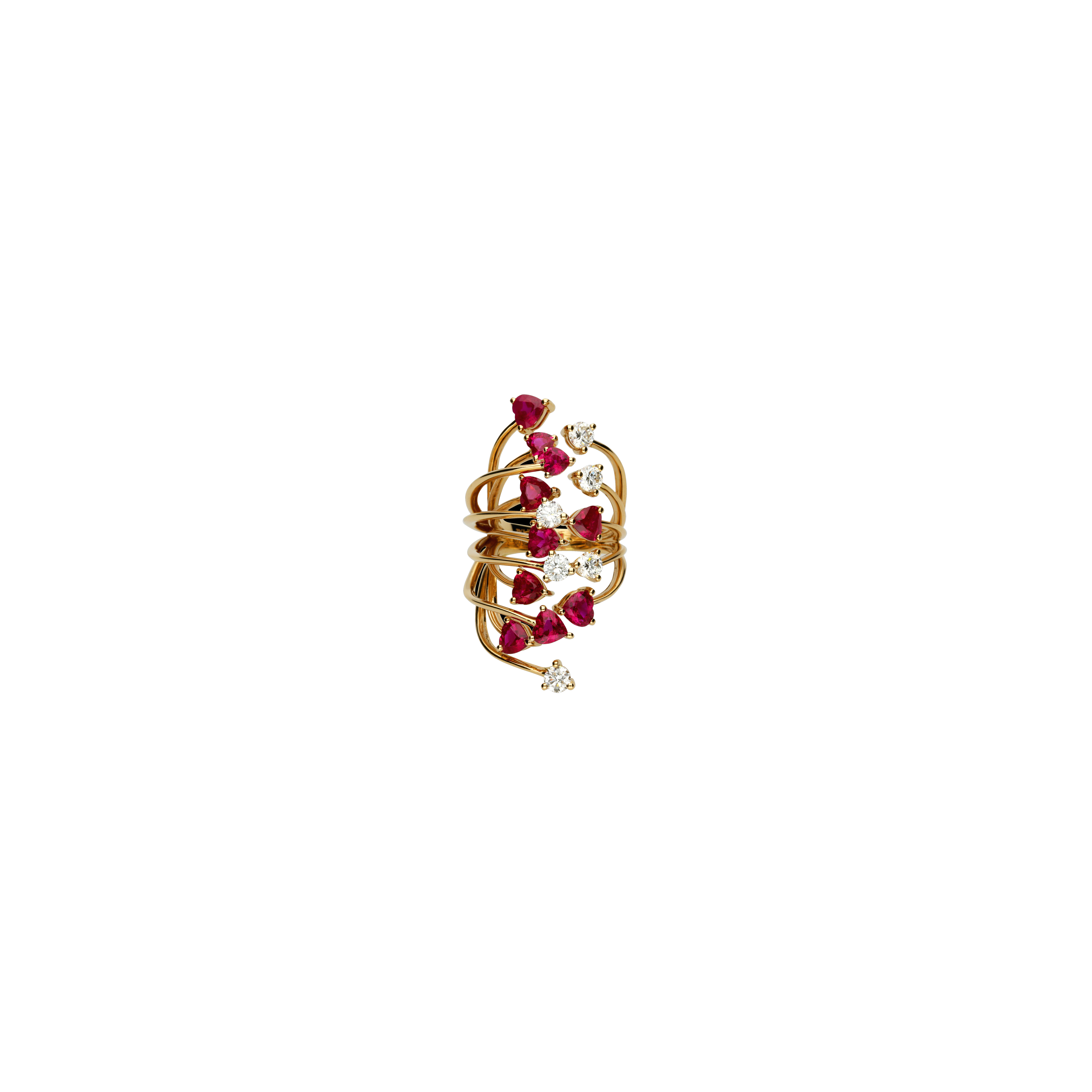 ANELLO RAMI IN ORO ROSA CON DIAMANTI E RUBINI - 3R00085DRUP