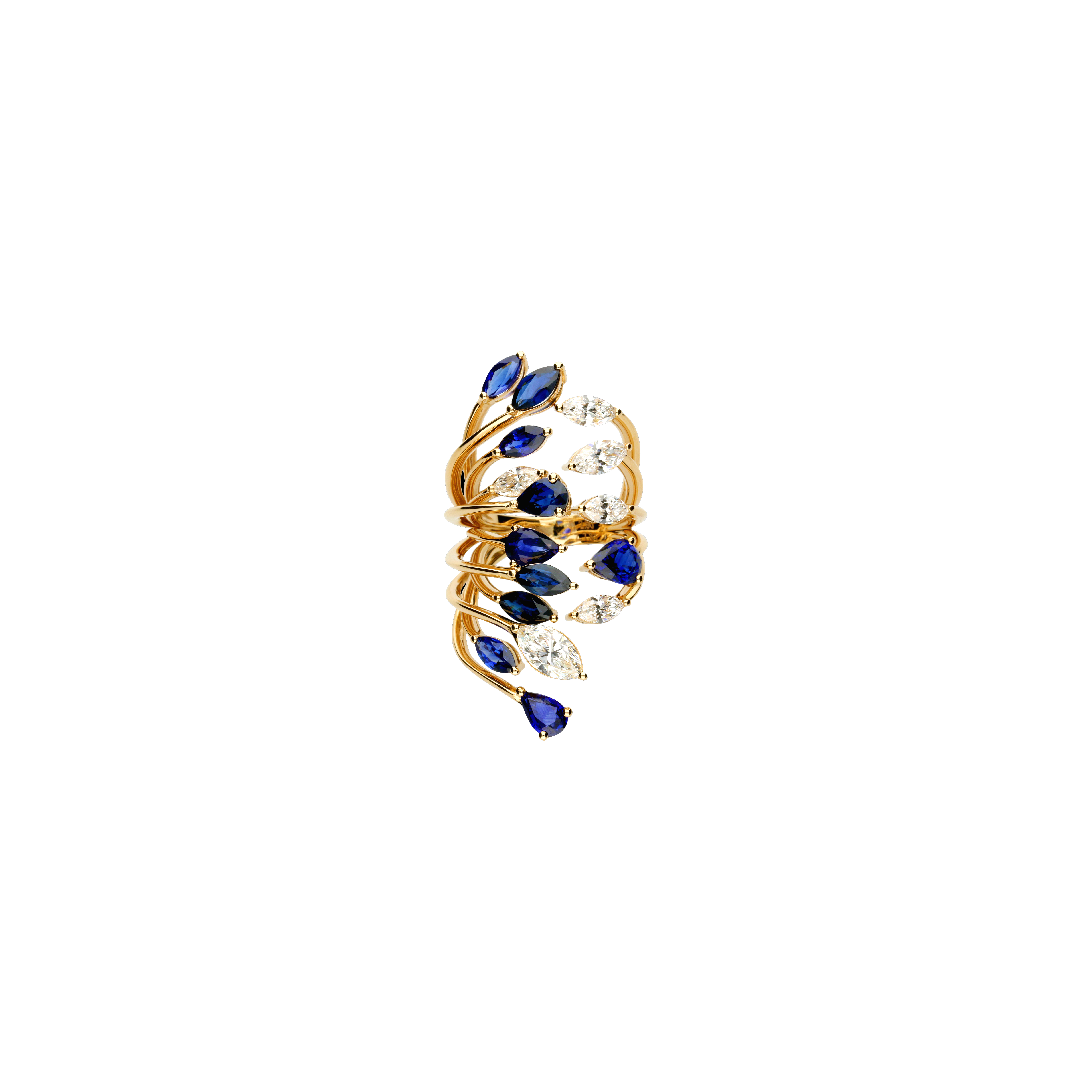 ANELLO RAMI ORO ROSA CON DIAMANTI BIANCHI E ZAFFIRI BLU - 3R00121DSBP