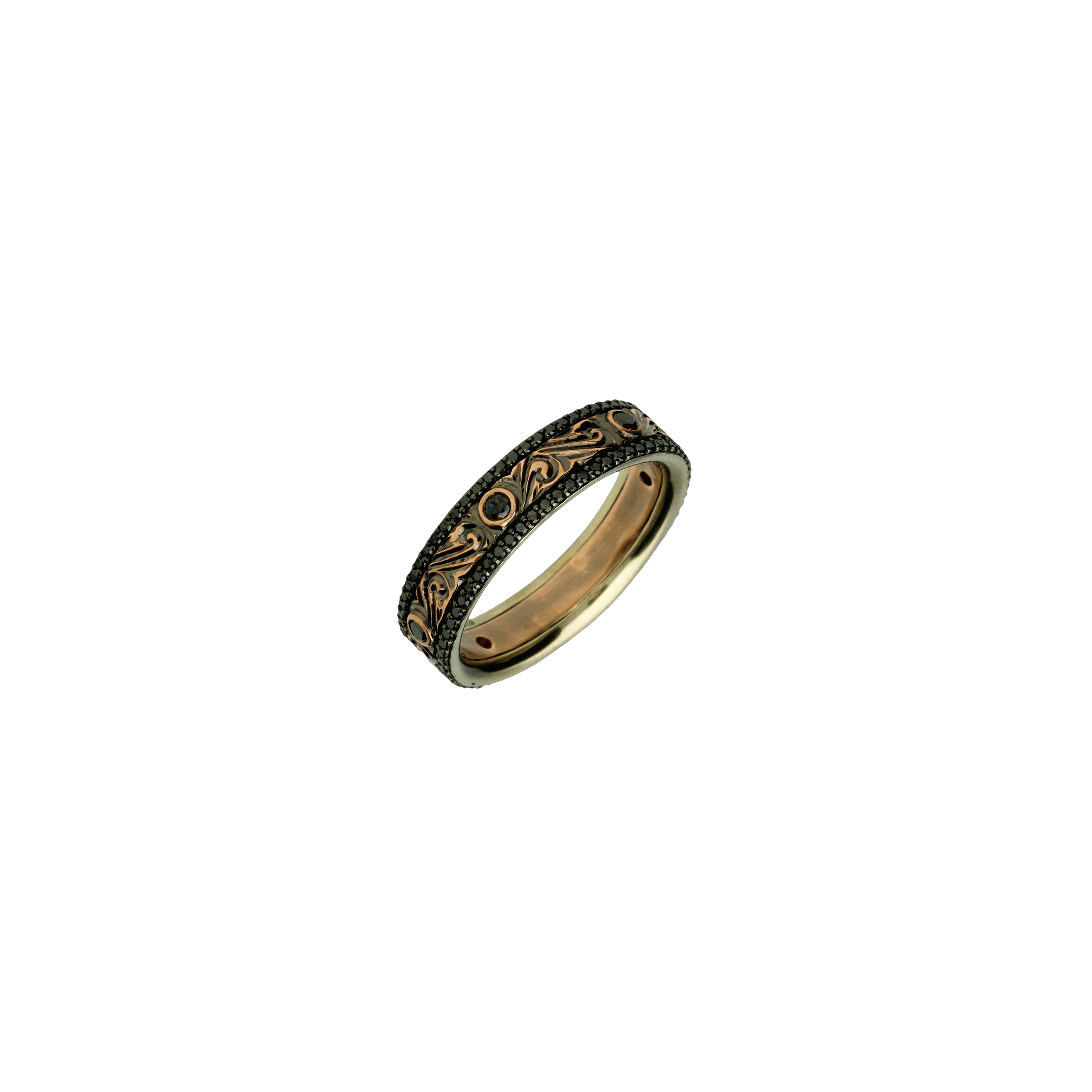 ANELLO IN ORO ROSA INCISO A MANO E DIAMANTI NERI - VR26218DKX09