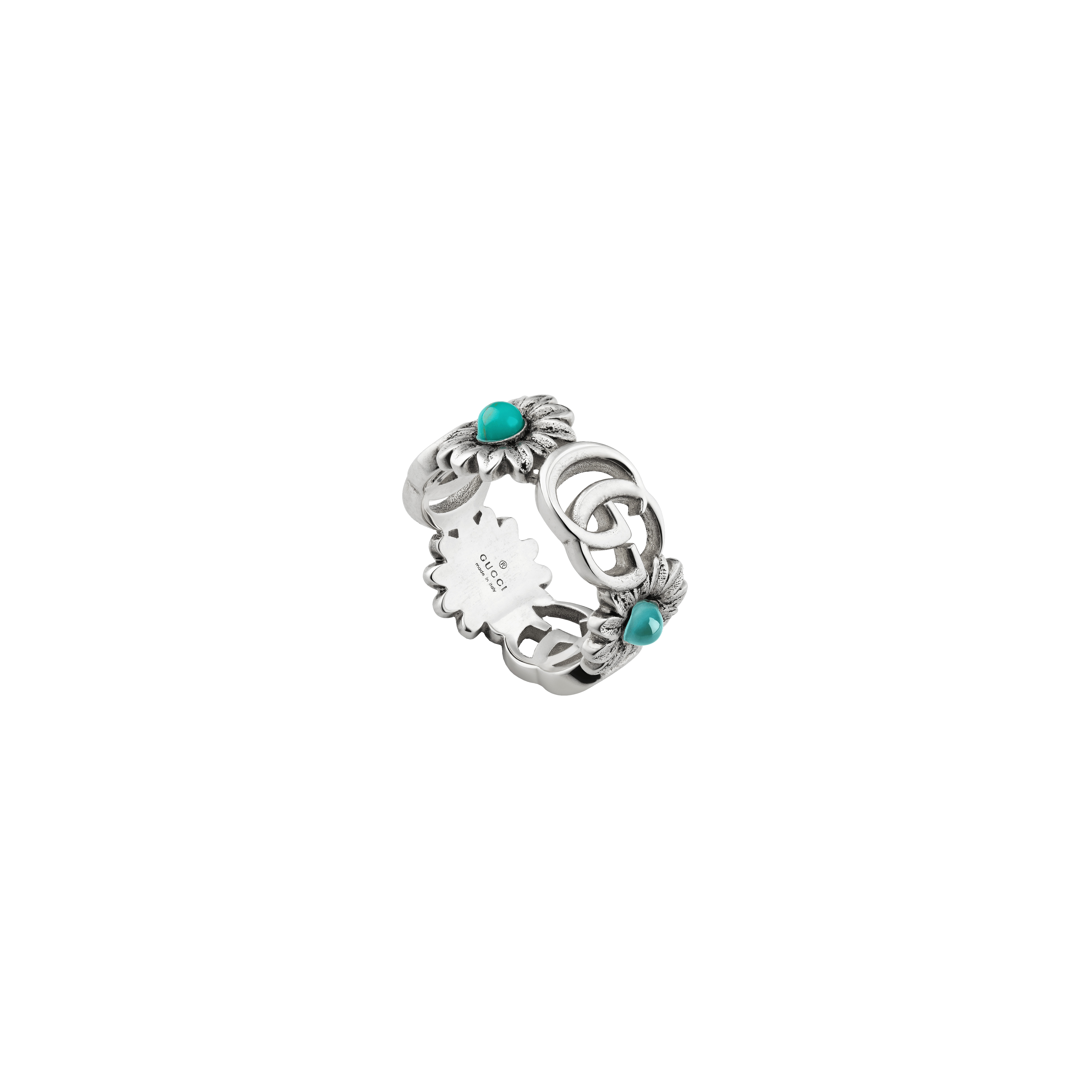 Anello GG Marmont in argento con madreperla, turchese e topazio blu - YBC5273940010