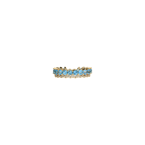 Anello veretta in oro rosa con zaffiri azzurri e diamanti bianchi