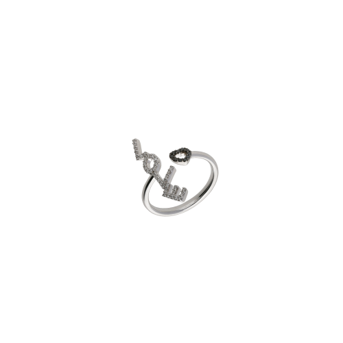 ANELLO IN ORO BIANCO CUORE LOVE CON DIAMANTI BIANCHI E DIAMANTI NERI - VR26893DDKWS