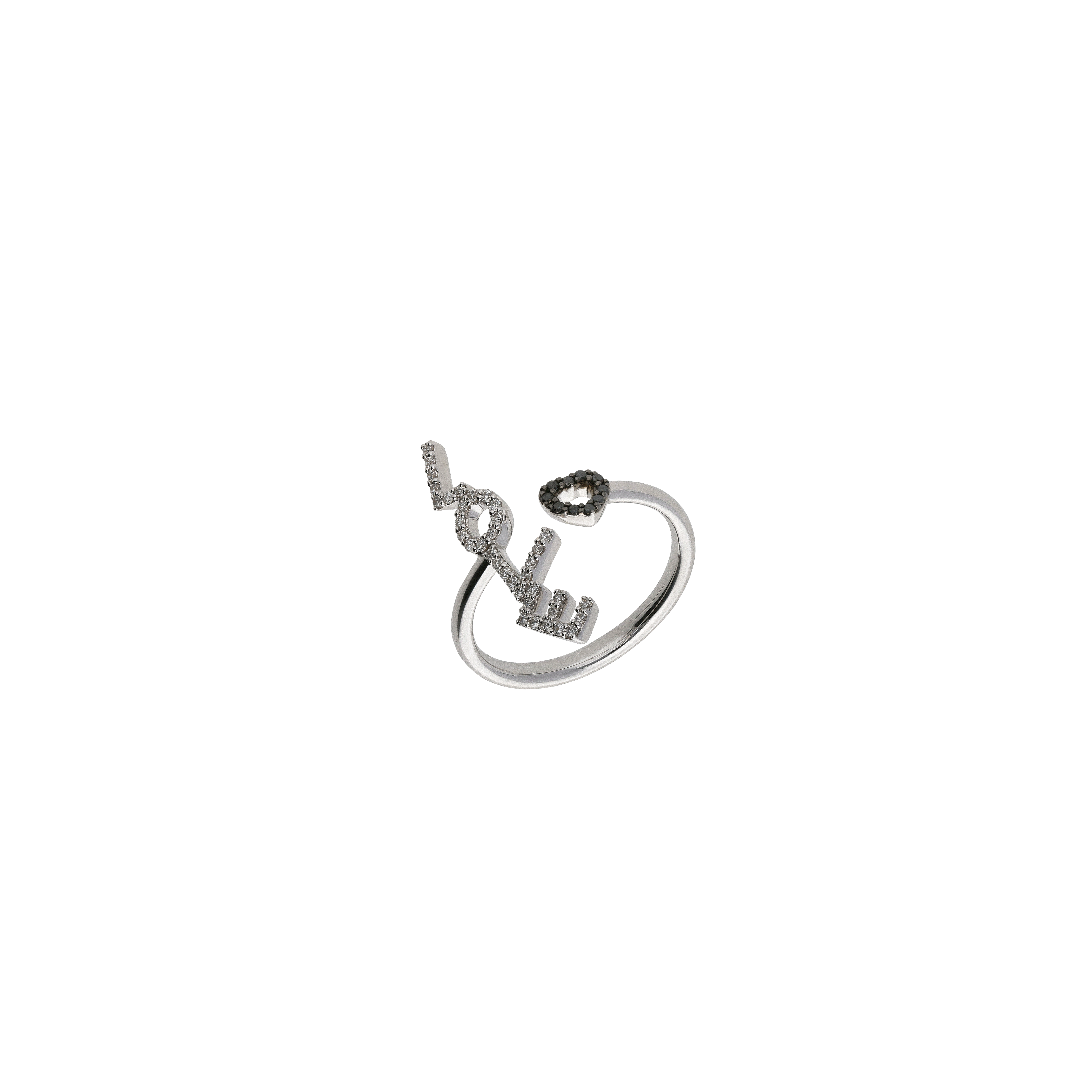 ANELLO IN ORO BIANCO CUORE LOVE CON DIAMANTI BIANCHI E DIAMANTI NERI - VR26893DDKWS