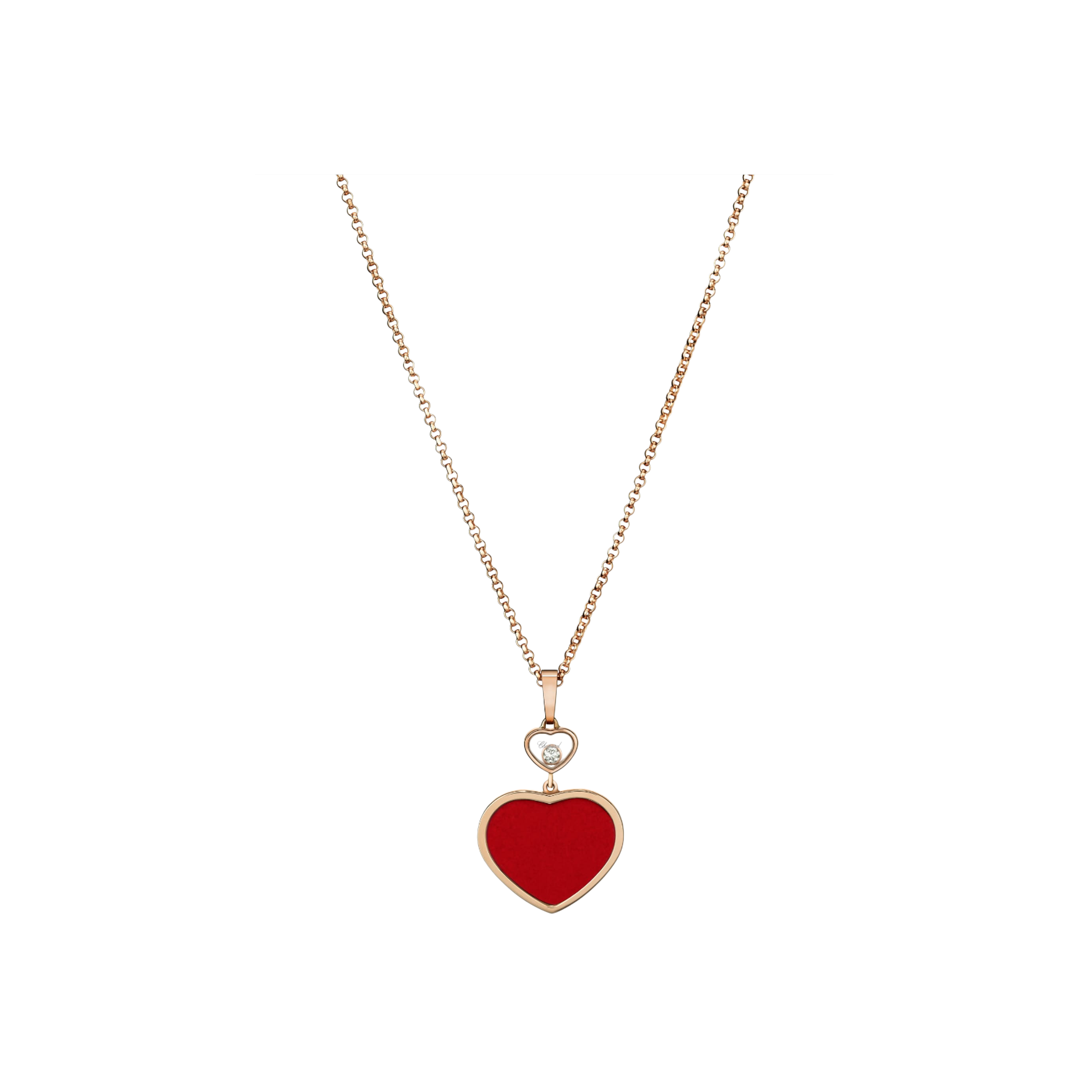 CHOPARD - COLLANA HAPPY HEARTS IN ORO ROSA ETICO, DIAMANTE E PIETRA ROSSA - 797482-5801 - 797482-5801