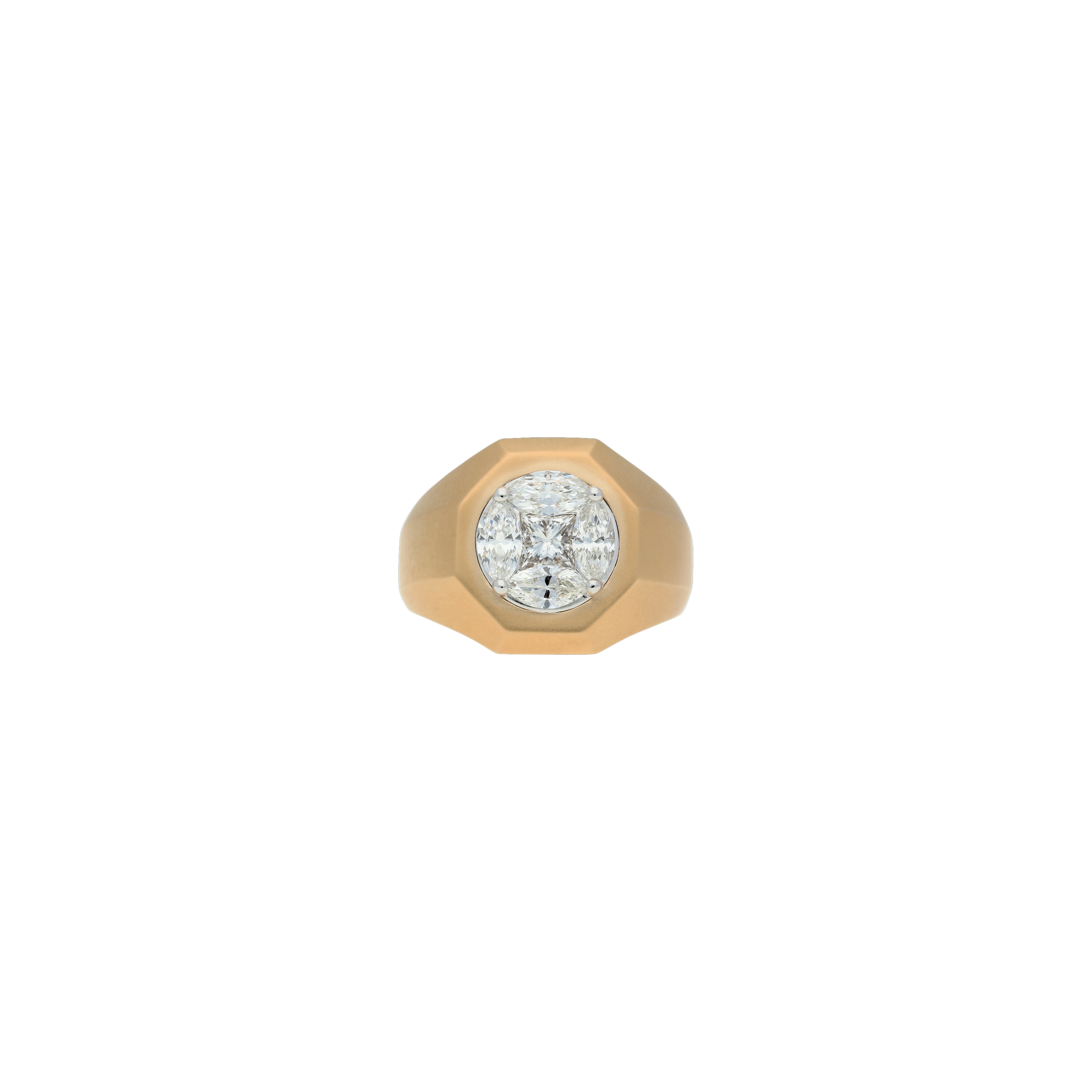 ANELLO OCTAGON IN ORO ROSA SATINATO E DIAMANTI BIANCHI