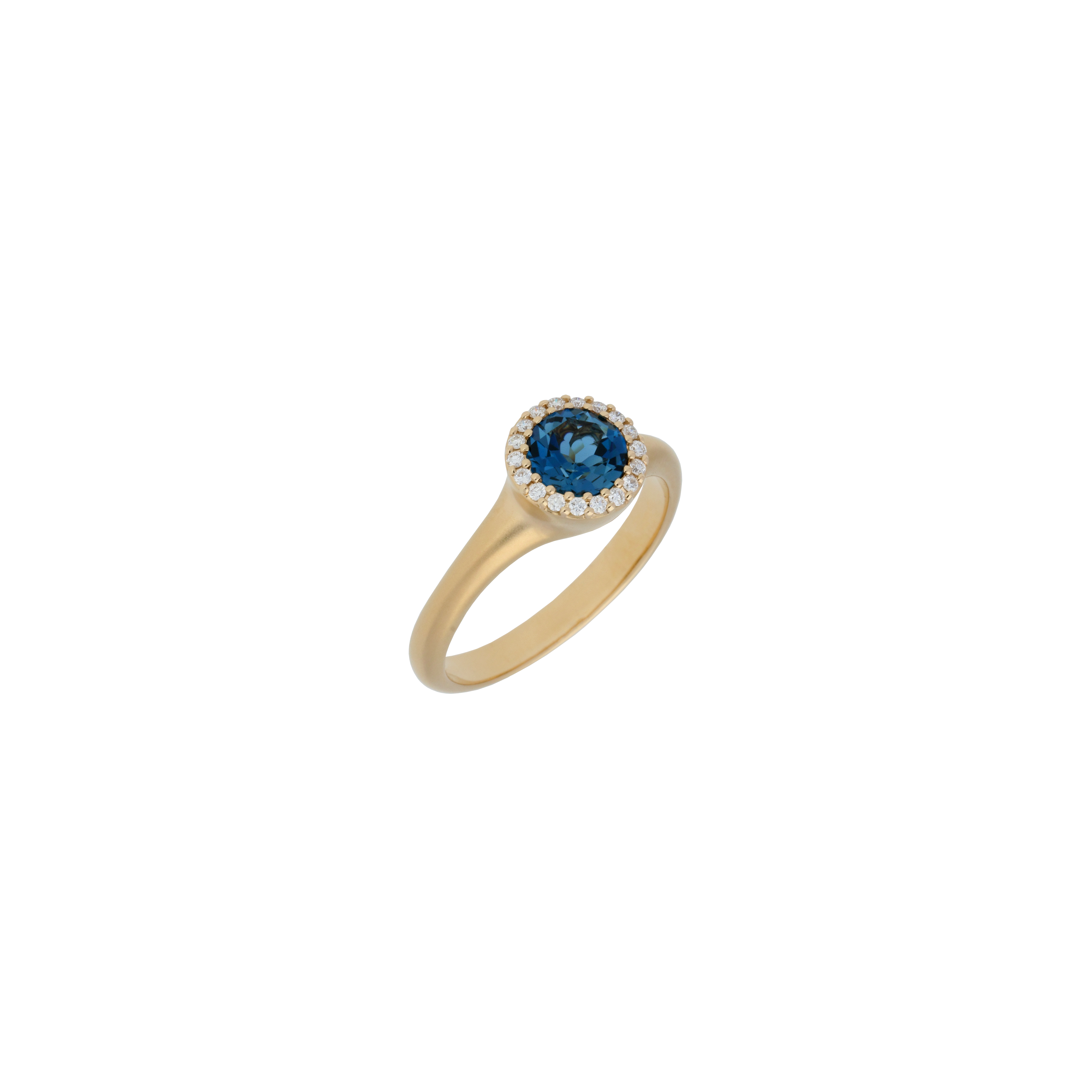 ANELLO IN ORO ROSA SATINATO CON TOPAZIO BLU LONDON E DIAMANTI BIANCHI - VR27391DTLNP-S