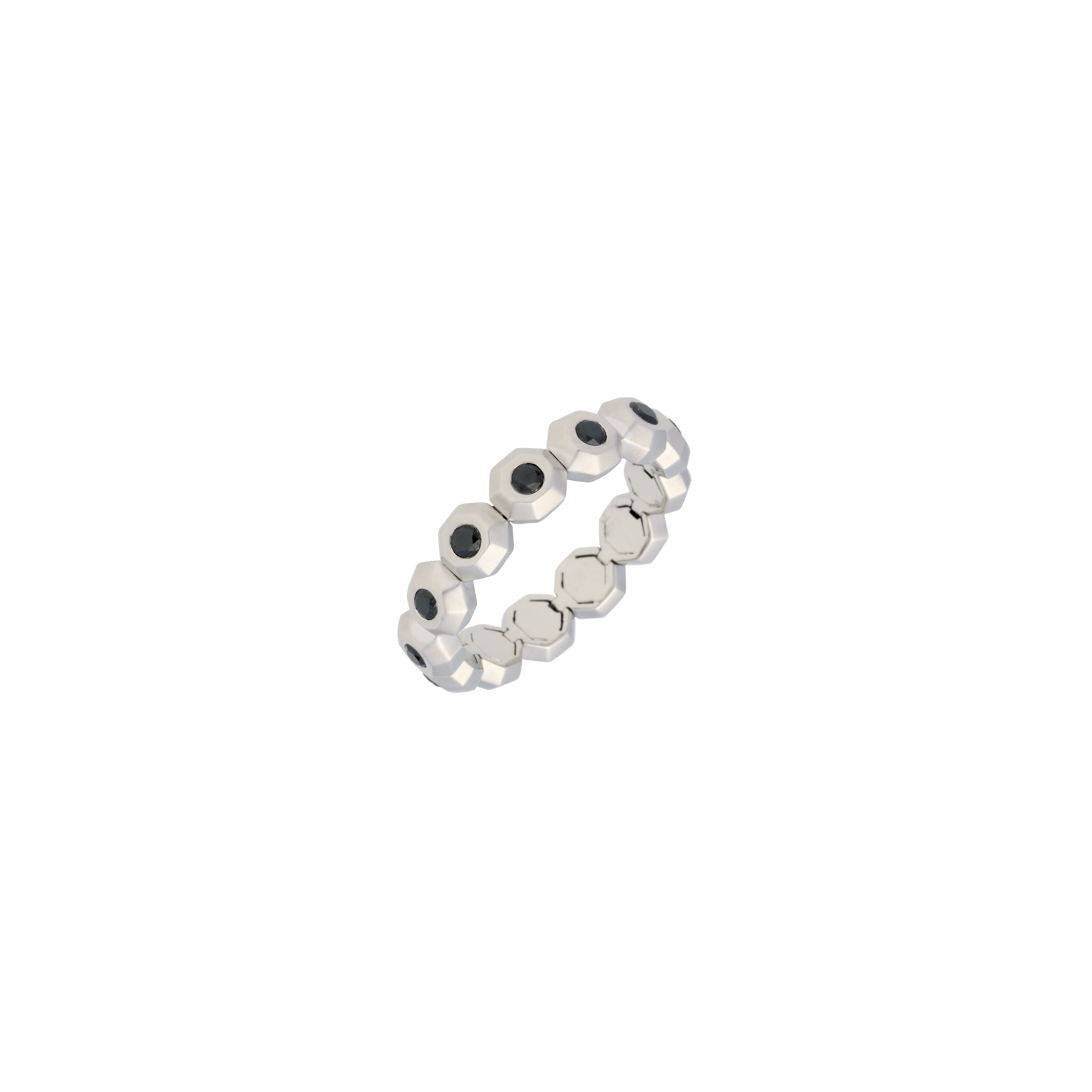 ANELLO OCTAGON IN ORO BIANCO SATINATO E DIAMANTI NERI - VR27415DKWS