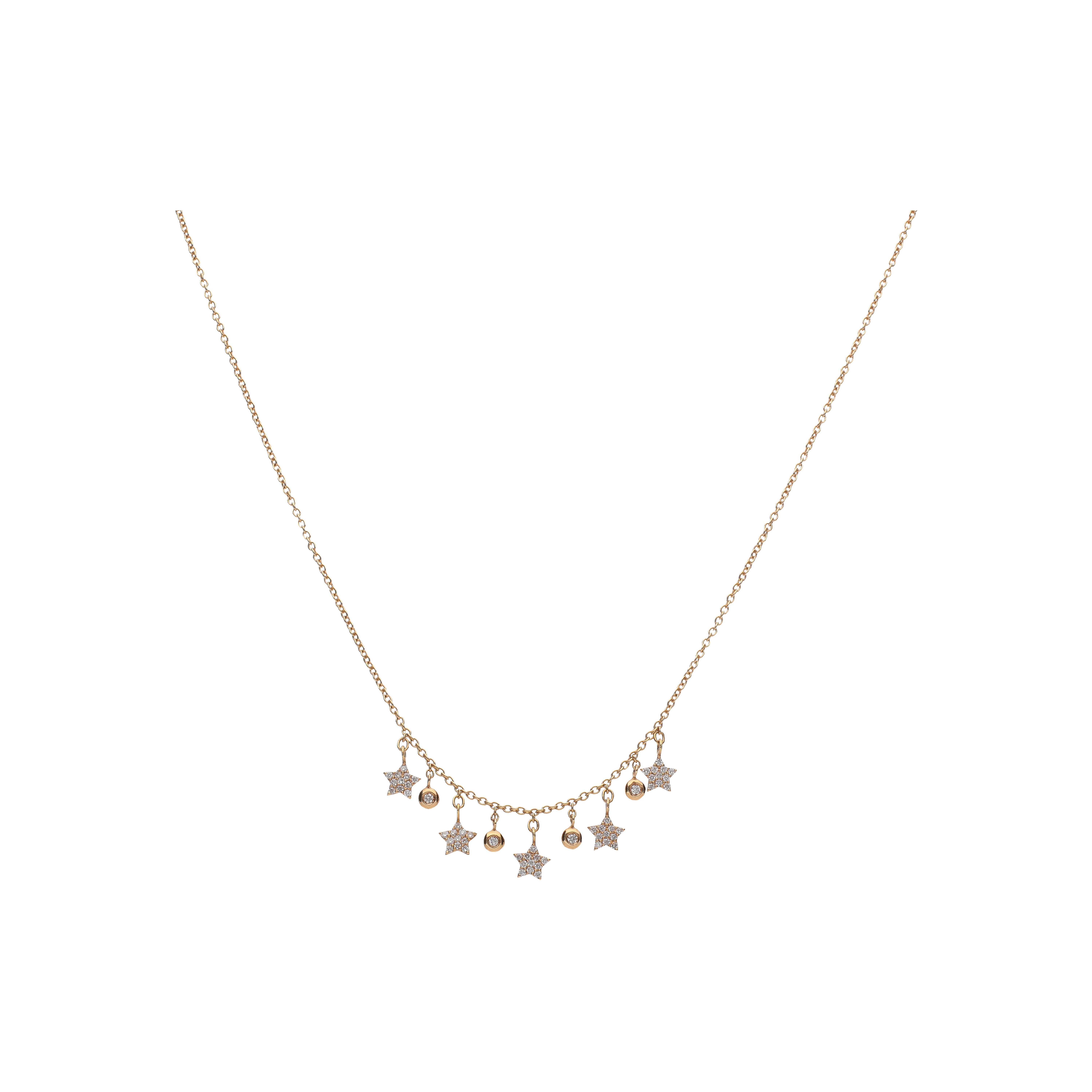 COLLANA IN ORO ROSA CON PENDENTI E  STELLE IN PAVÉ DI DIAMANTI - C054/40