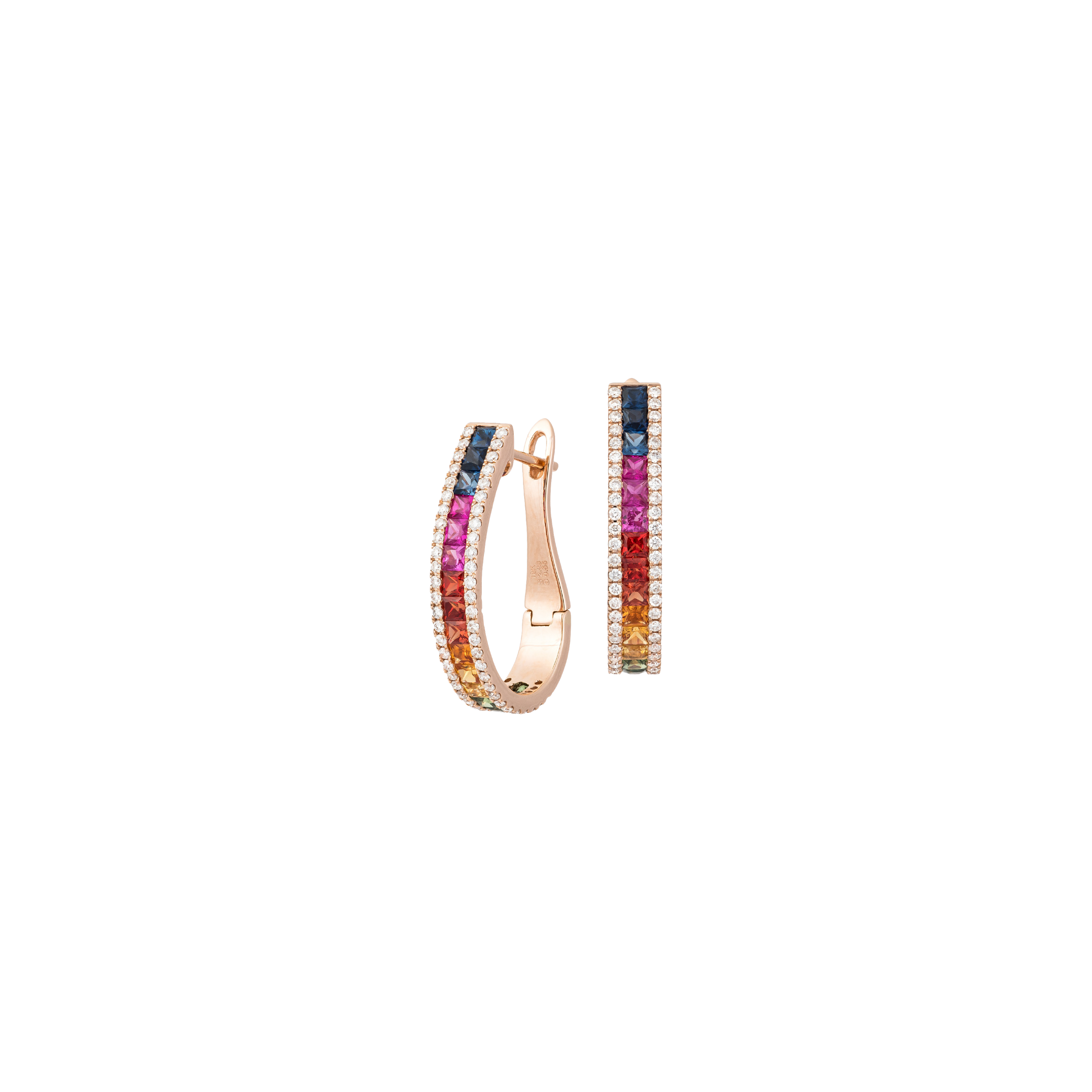 ORECCHINI RAINBOW IN ORO ROSA CON ZAFFIRI MULTICOLOR E DIAMANTI BIANCHI - KE1017/MS