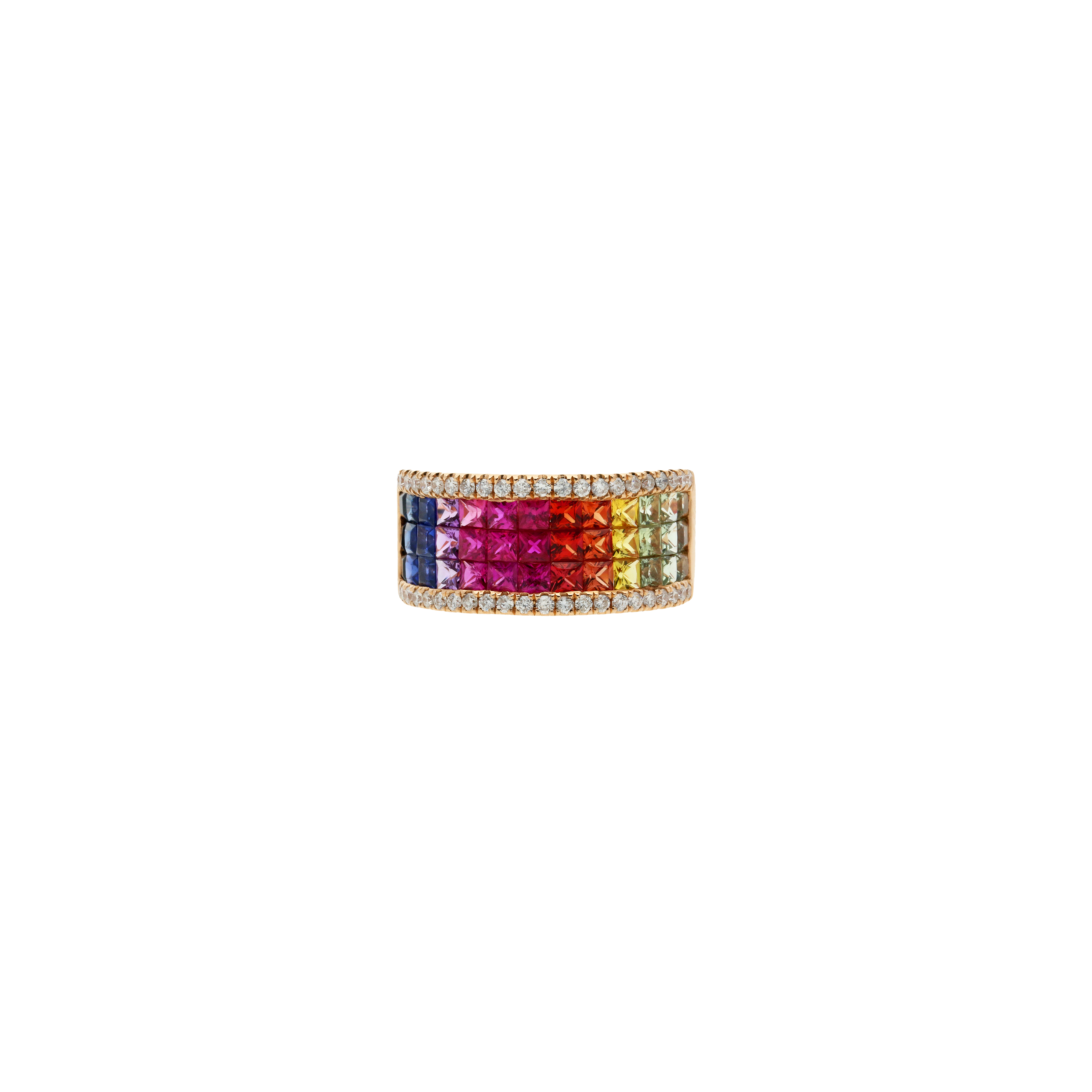 ANELLO IN ORO ROSA CON ZAFFIRI MULTICOLOR E DIAMANTI BIANCHI - R02867RB11